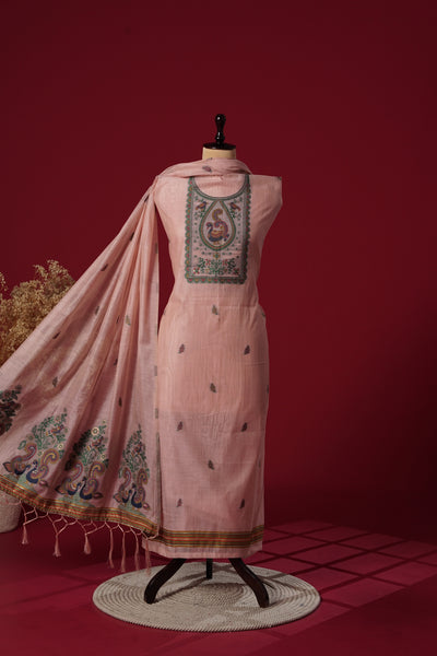 Lotus Pink Muga Cotton Suit Piece