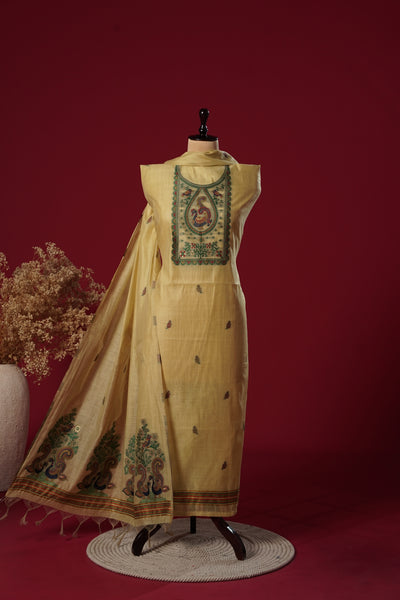 Brisk Yellow Muga Cotton Suit Piece