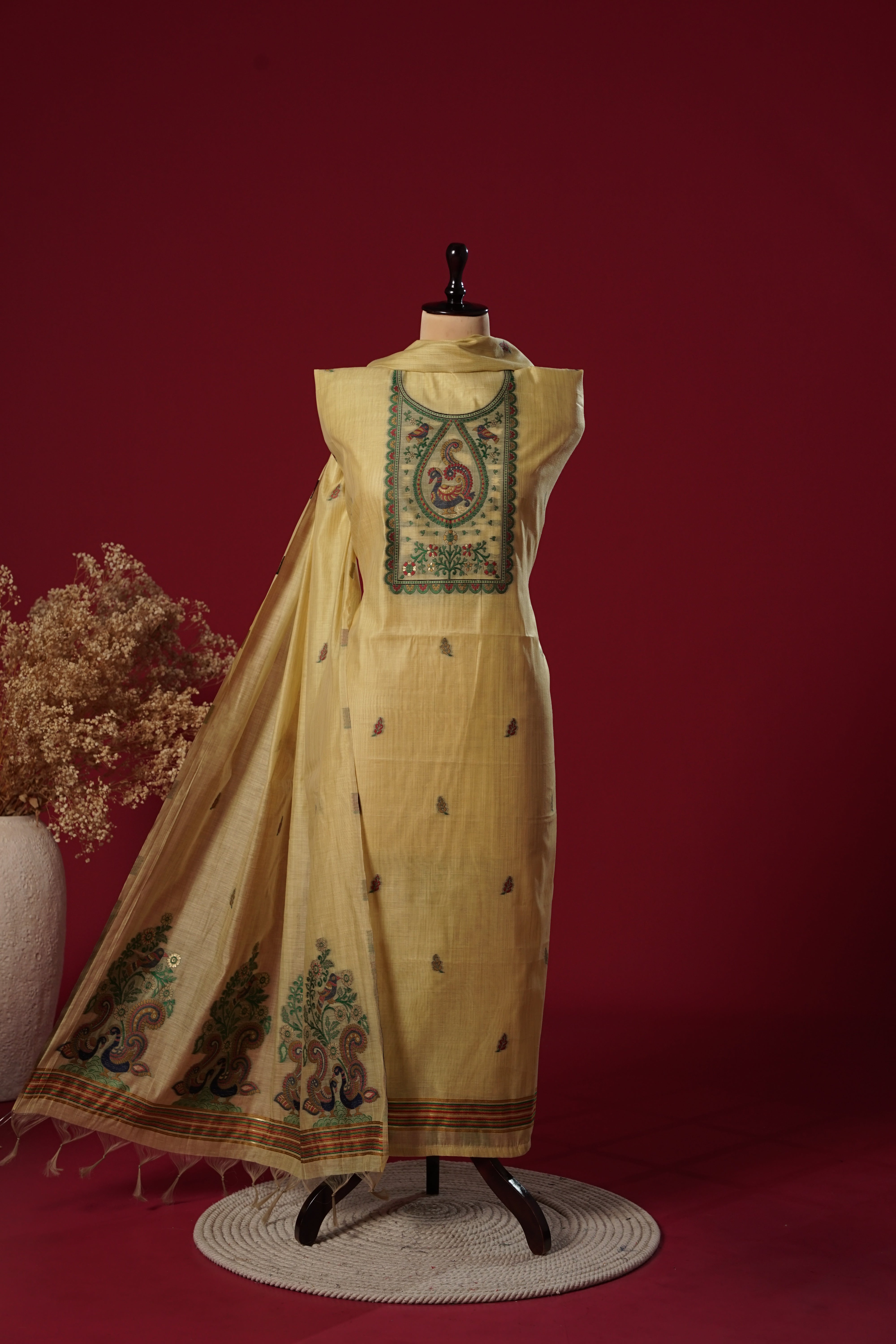 Brisk Yellow Muga Cotton Suit Piece