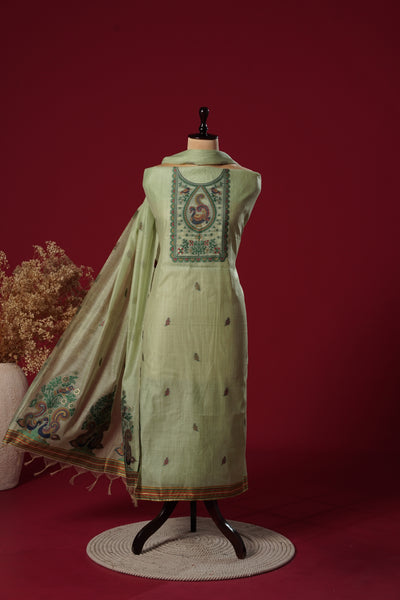 Lagoon Teal Muga Cotton Suit Piece