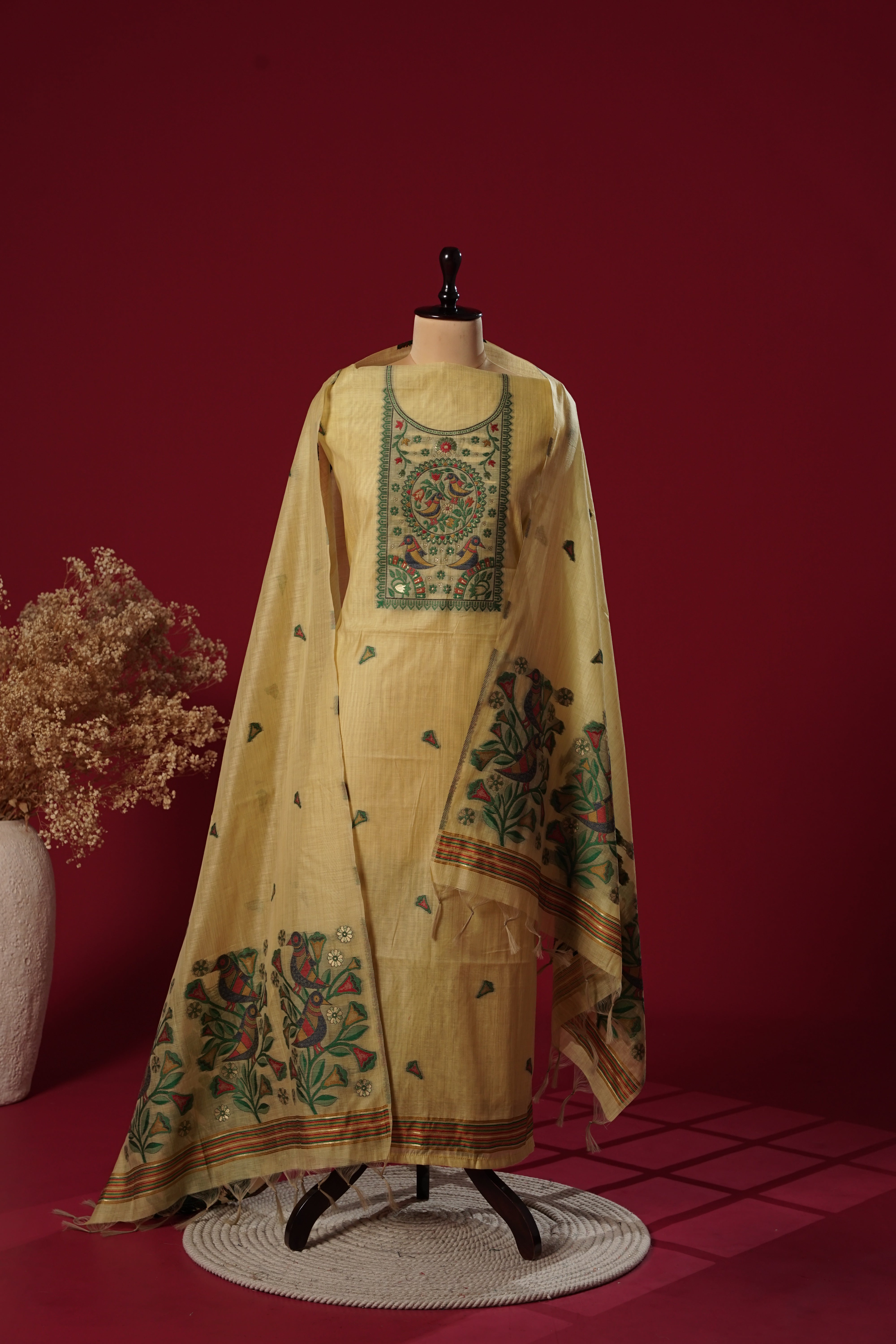 Shine Yellow Muga Cotton Suit Piece