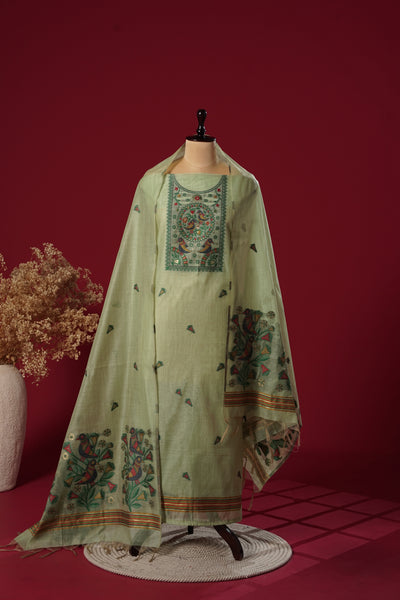 Oasis Green Muga Cotton Suit Piece