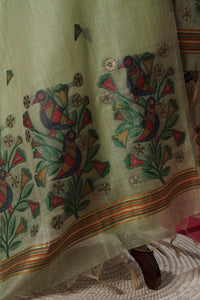 Oasis Green Muga Cotton Suit Piece