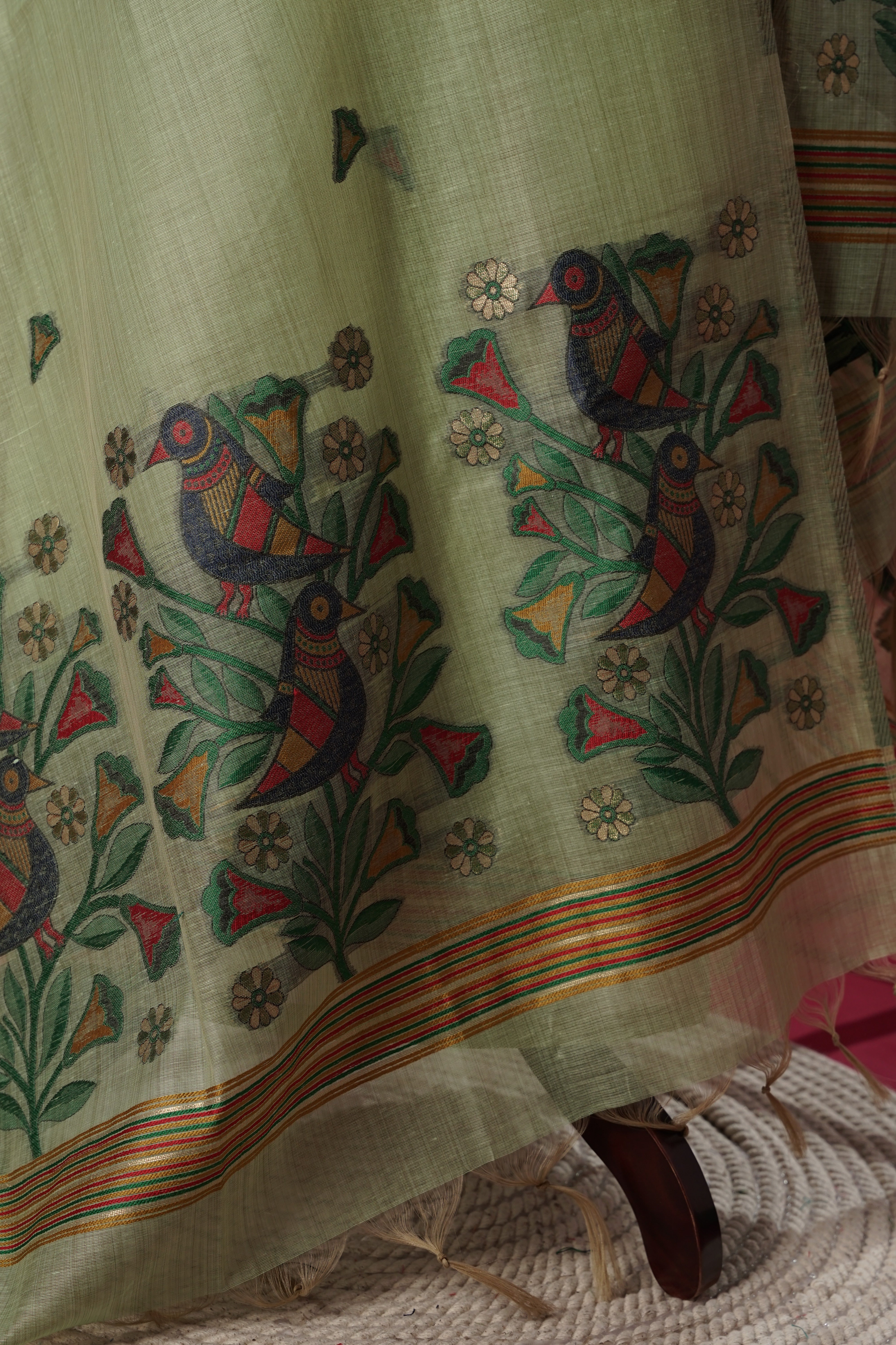 Oasis Green Muga Cotton Suit Piece