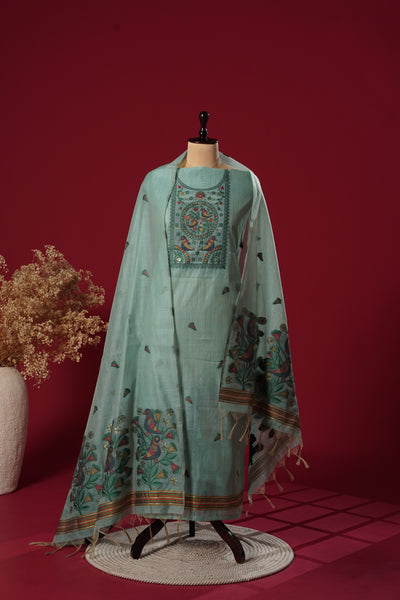 Cascade Blue Muga Cotton Suit Piece