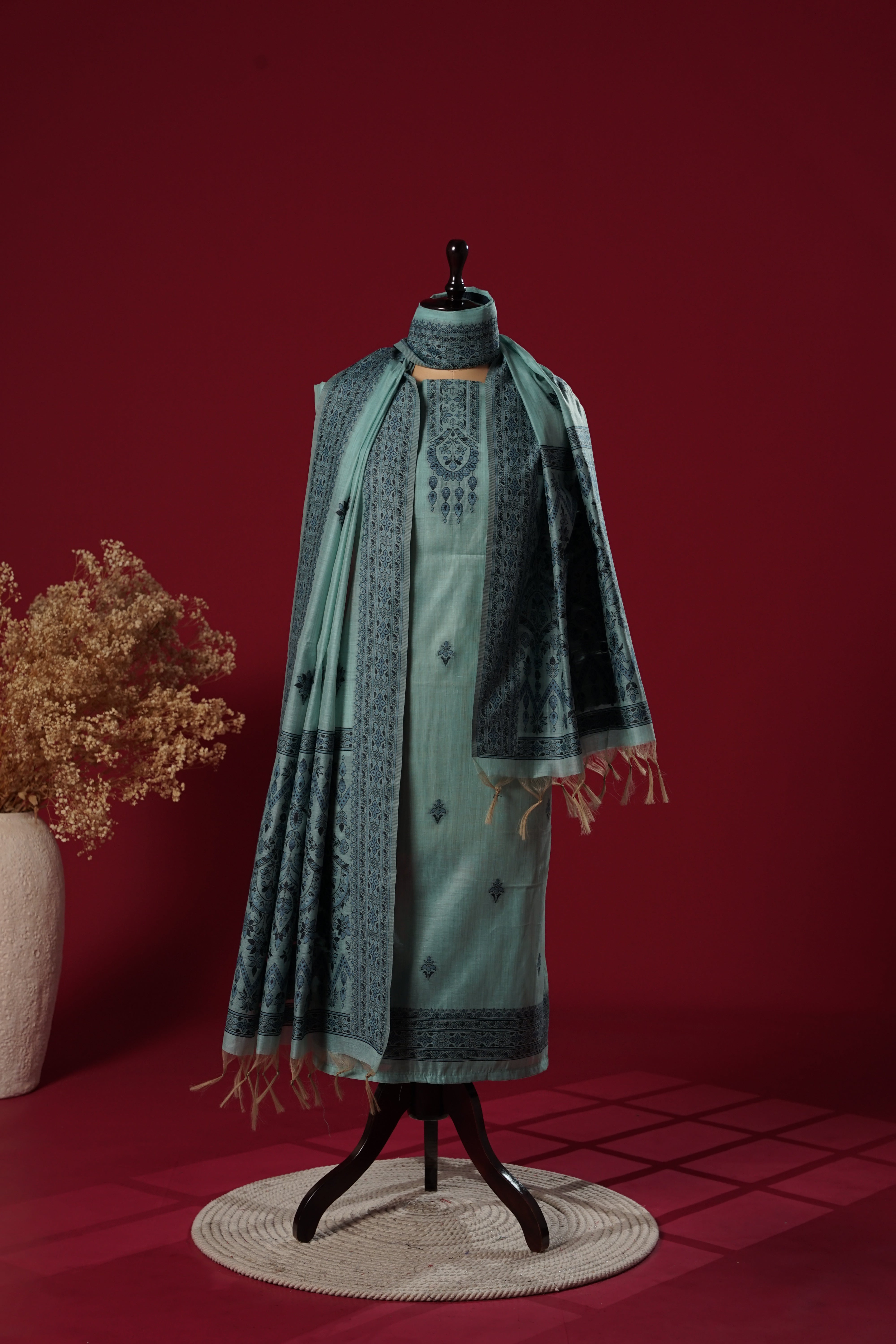 Ripple Blue Muga Cotton Suit Piece