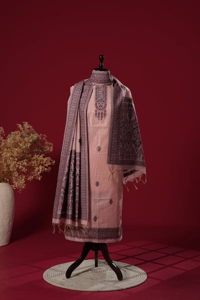 Jewel Pink Muga Cotton Suit Piece