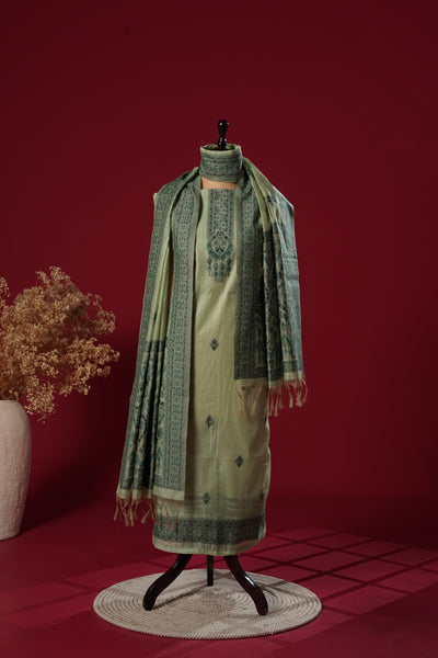 Dew Teal Muga Cotton Suit Piece