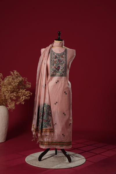 Glow Pink Muga Cotton Suit Piece