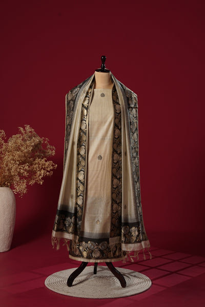 Pebble Beige Tussar Silk Suit Piece