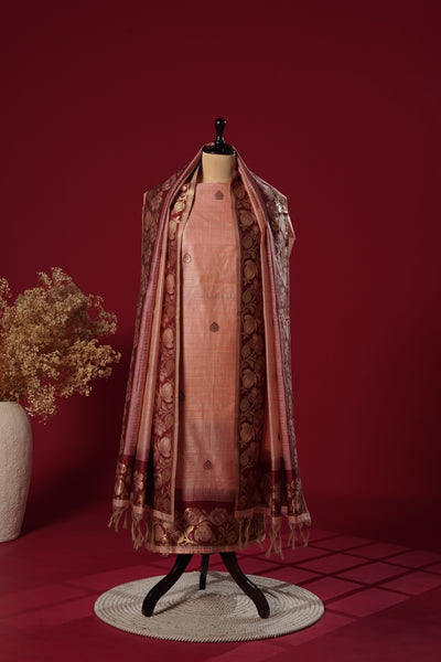 Divine Peach Tussar Silk Suit Piece