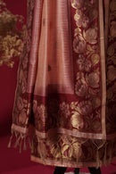 Divine Peach Tussar Silk Suit Piece