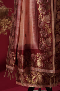 Divine Peach Tussar Silk Suit Piece