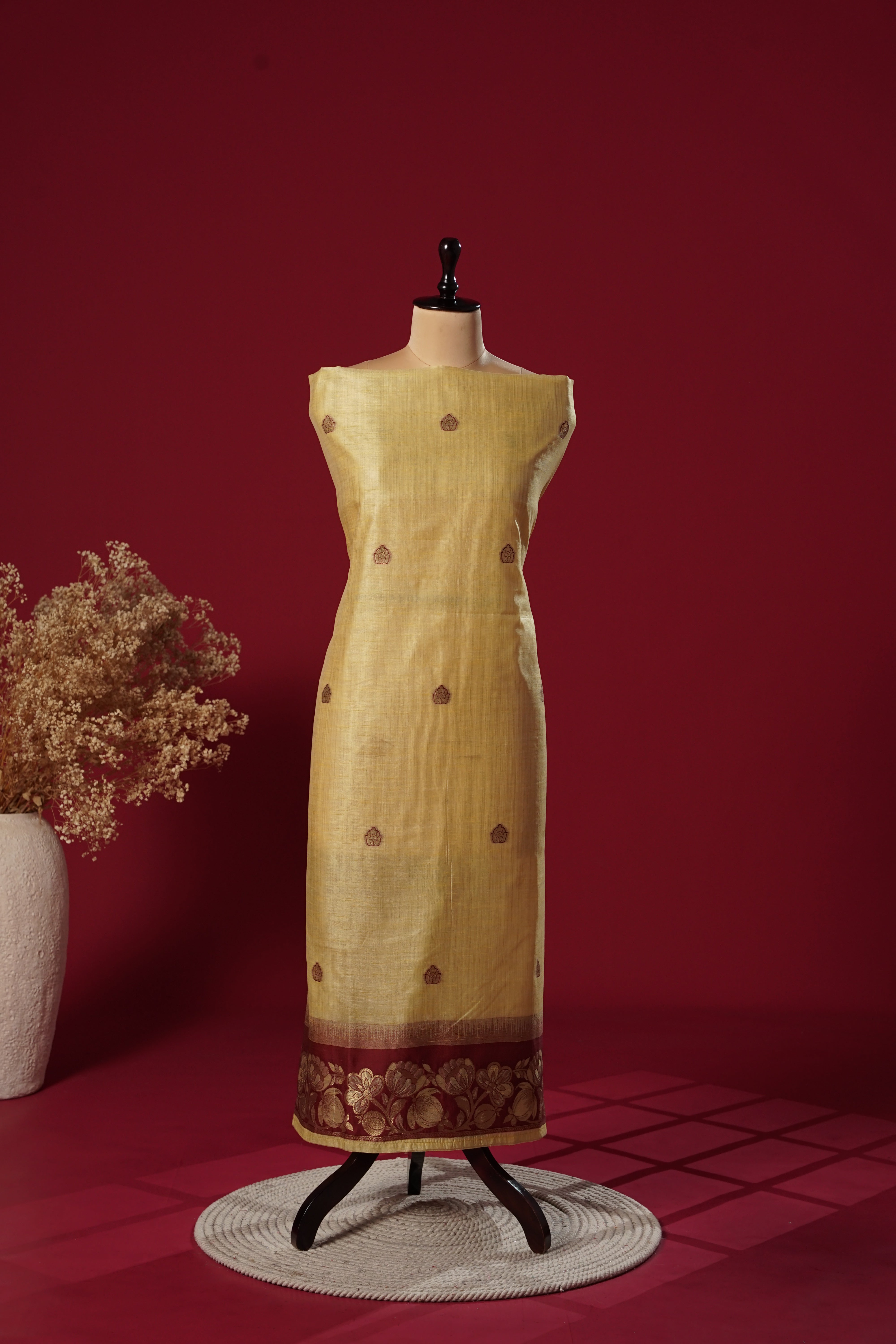 Zest Yellow Tussar Silk Suit Piece