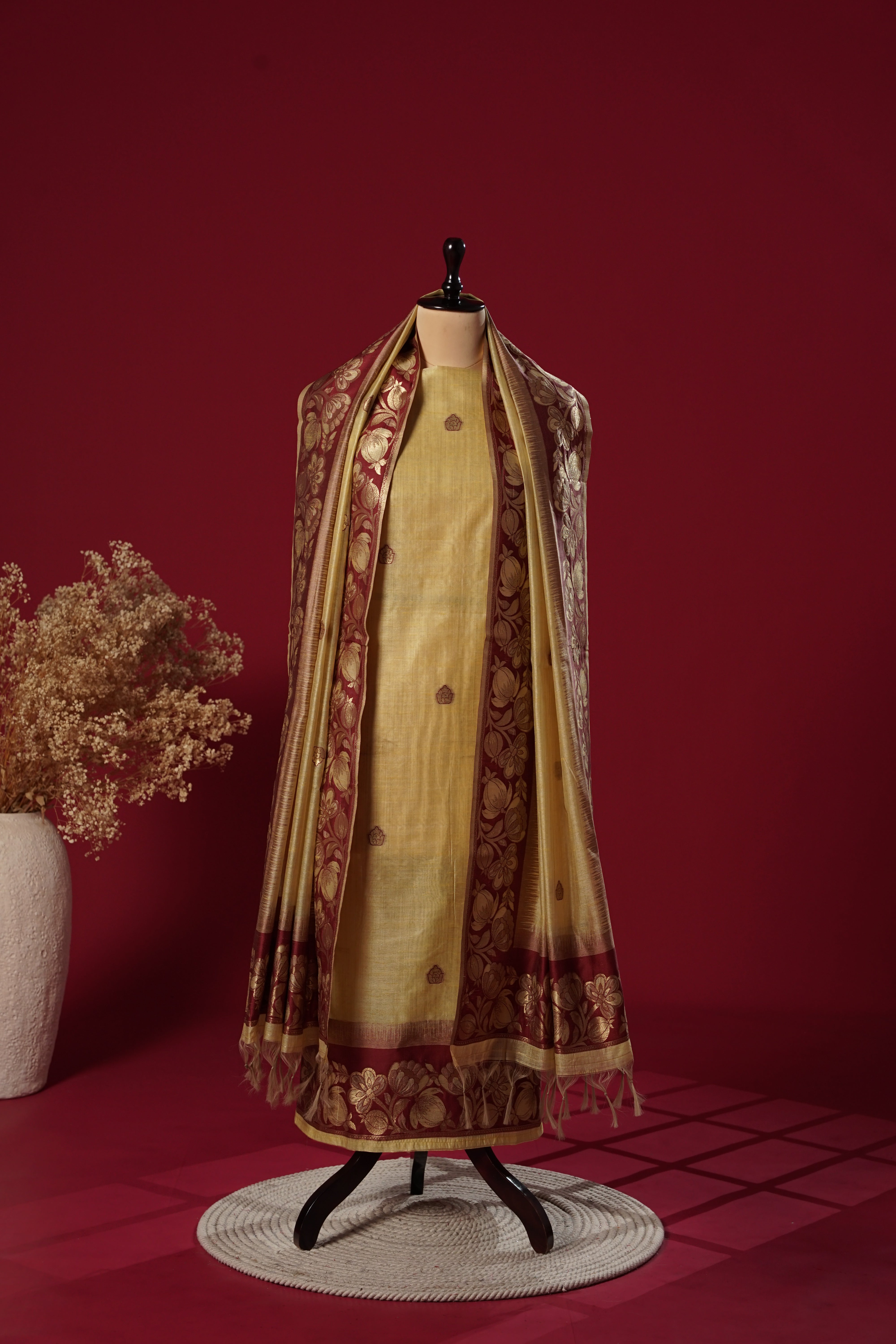 tussar silk dress Tussar Silk Grey Printed Gown with Adjustable Comfort