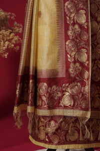 Zest Yellow Tussar Silk Suit Piece