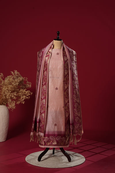 Lustre Pink Tussar Silk Suit Piece