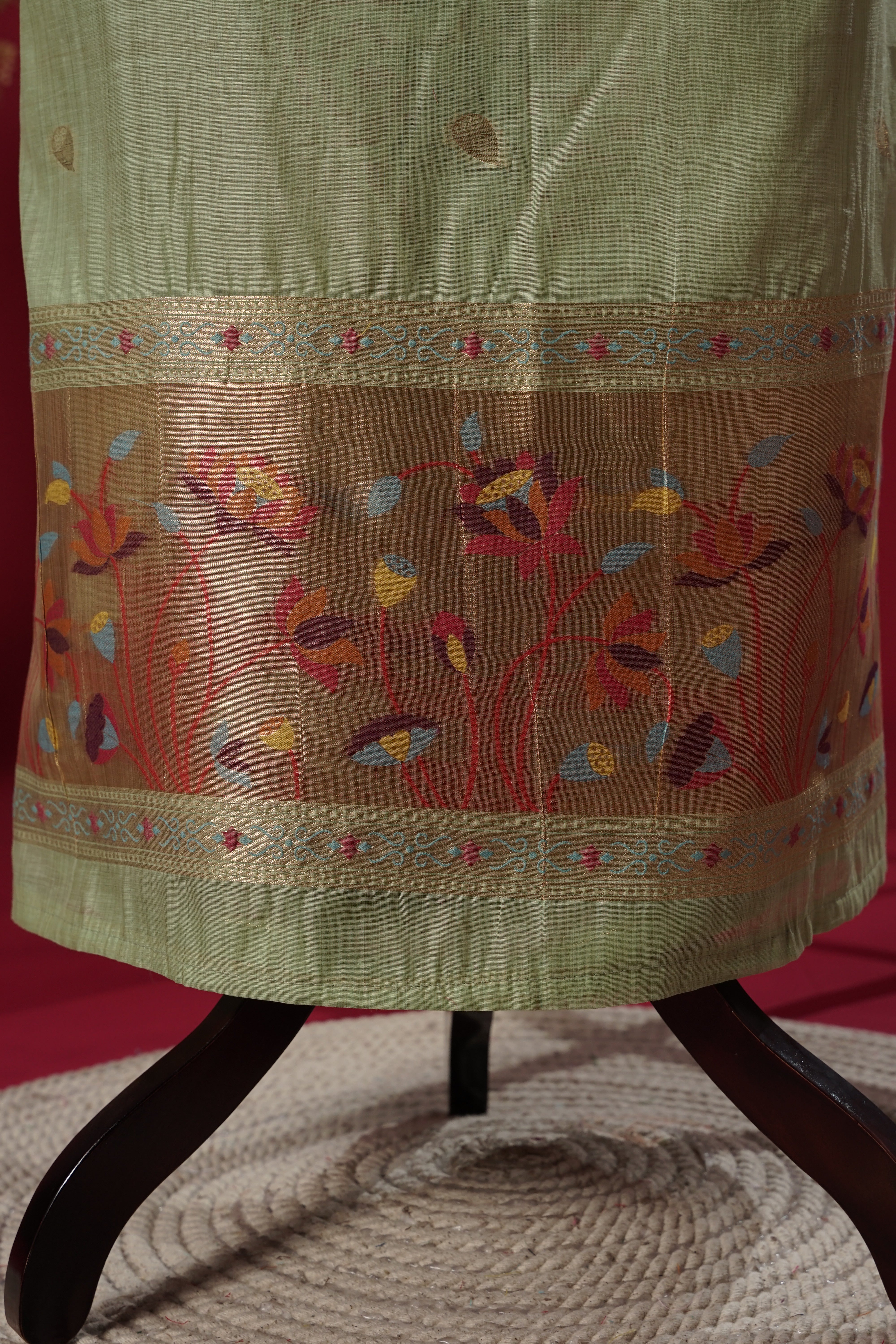 Leaf Green Muga Cotton Suit Piece