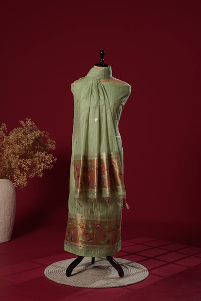 Leaf Green Muga Cotton Suit Piece