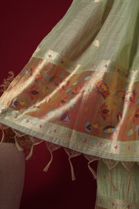 Leaf Green Muga Cotton Suit Piece