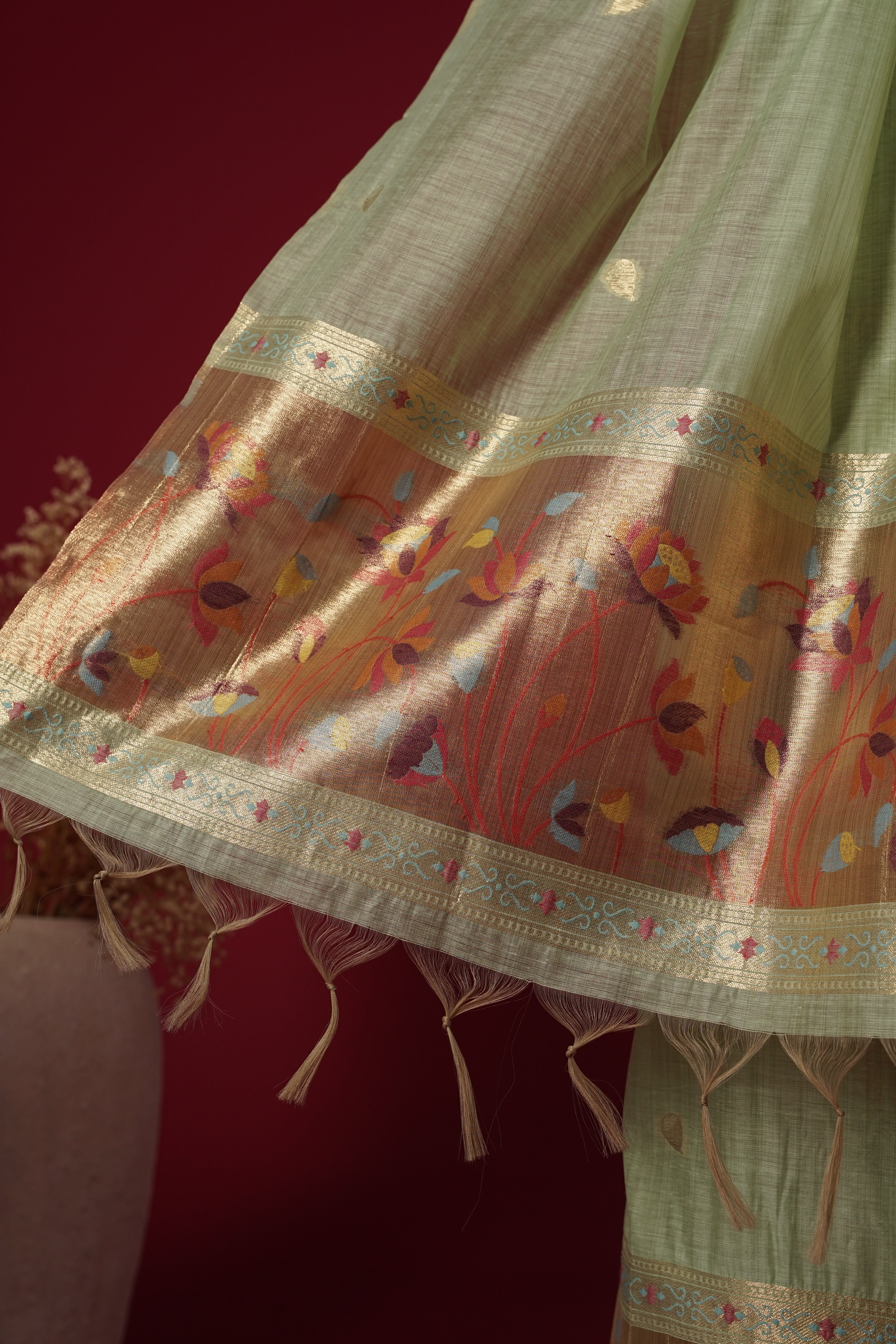 Leaf Green Muga Cotton Suit Piece