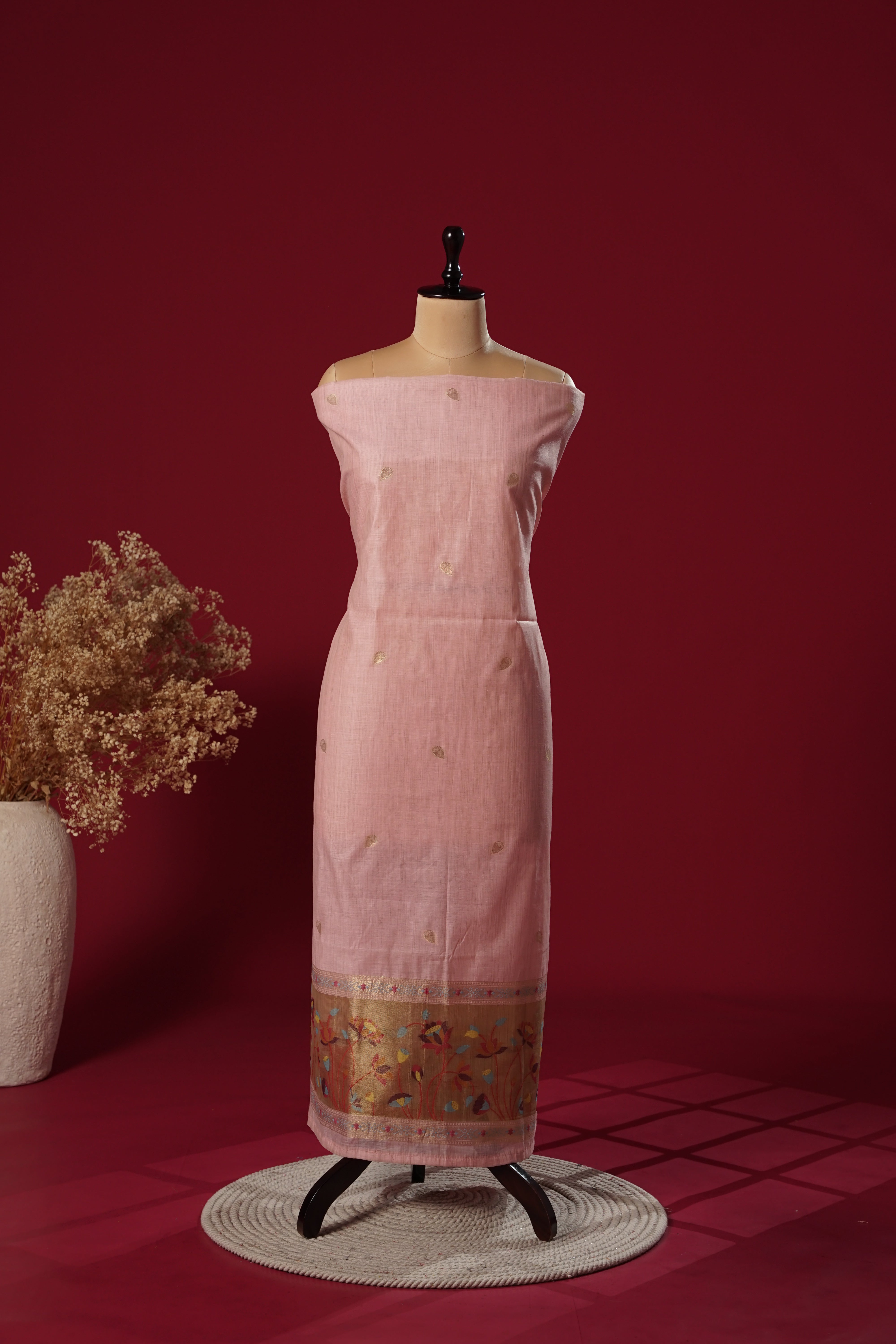 Blossom Pink Muga Cotton Suit Piece