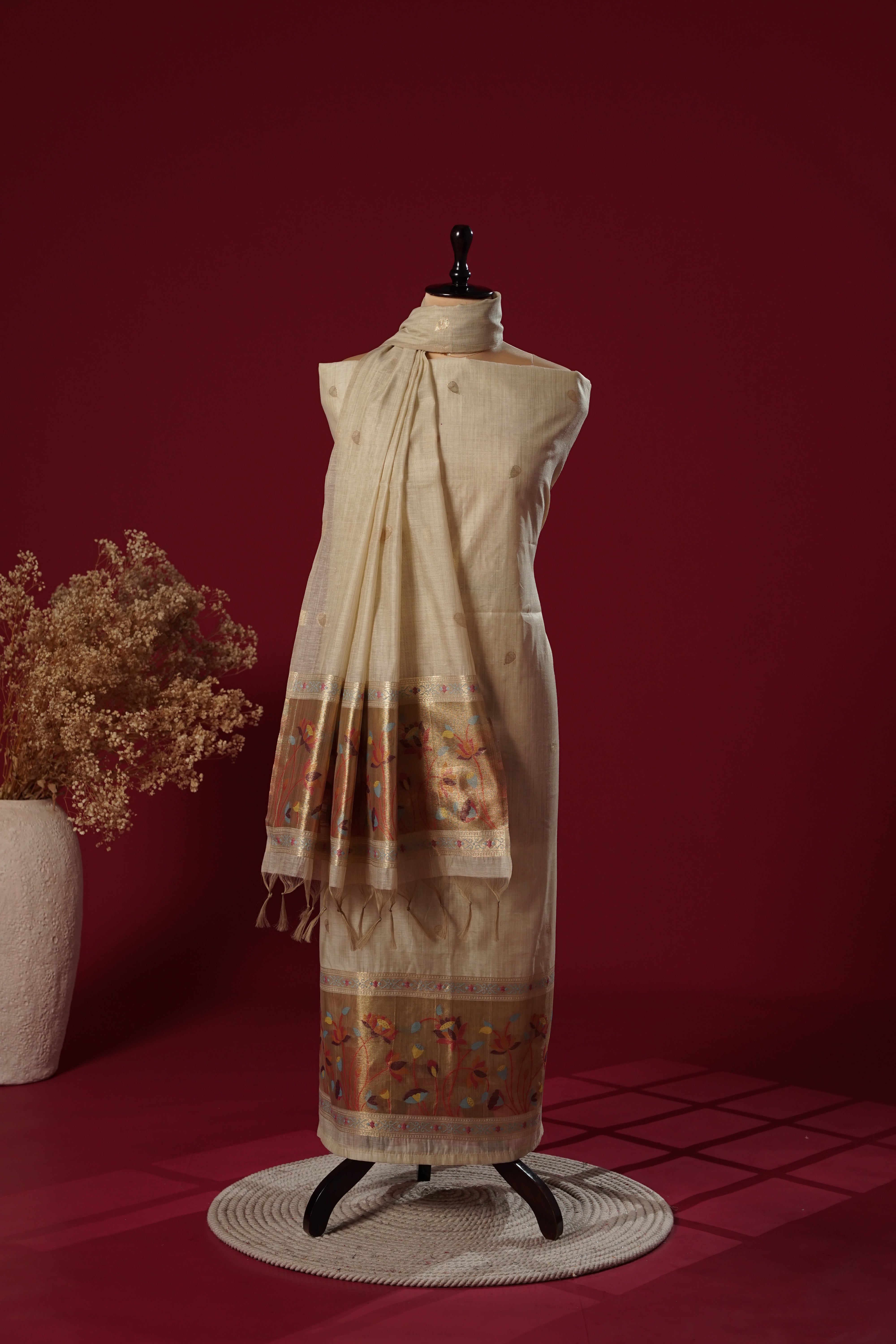 Earth Beige Muga Cotton Suit Piece