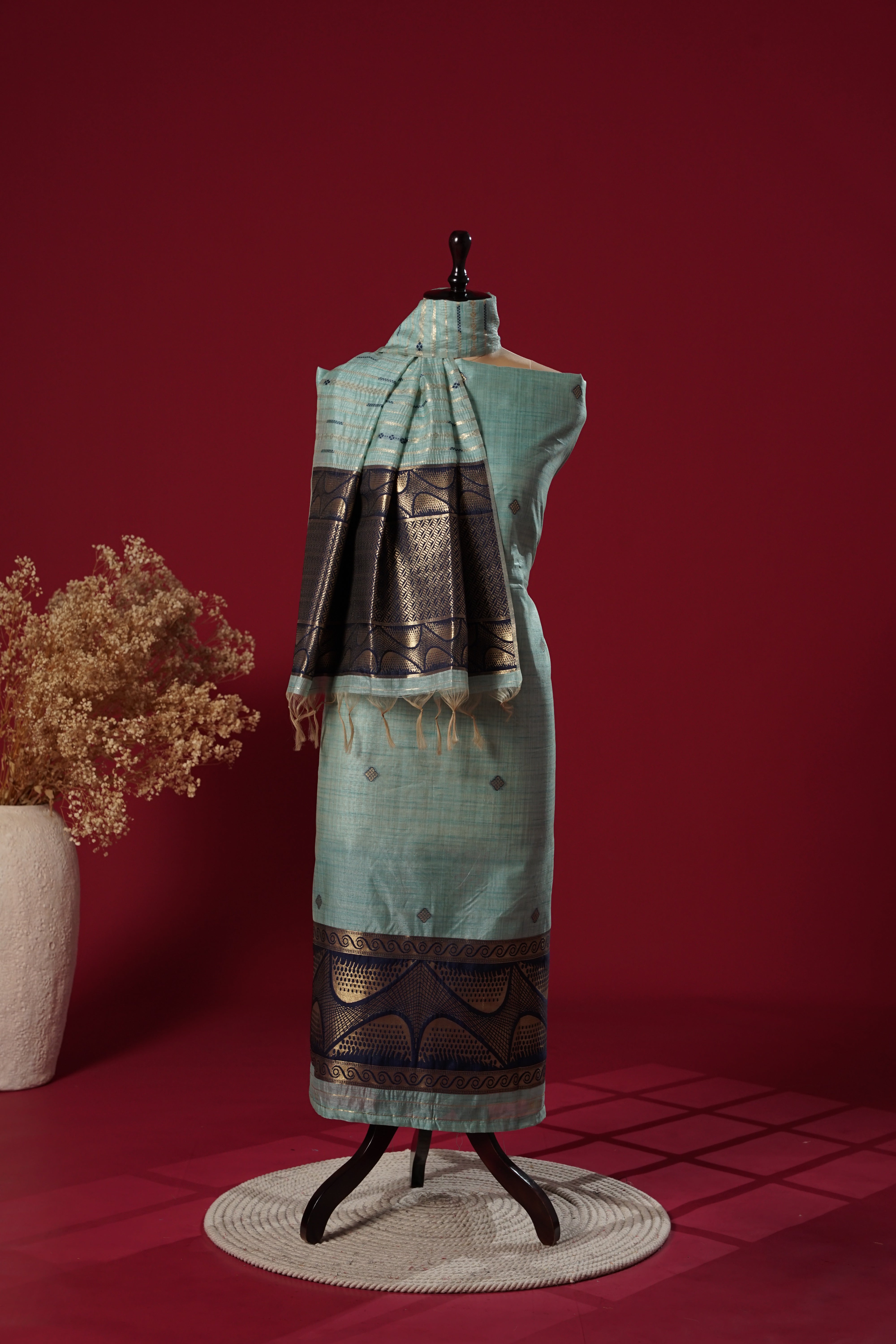 River Blue Tussar Silk Suit Piece