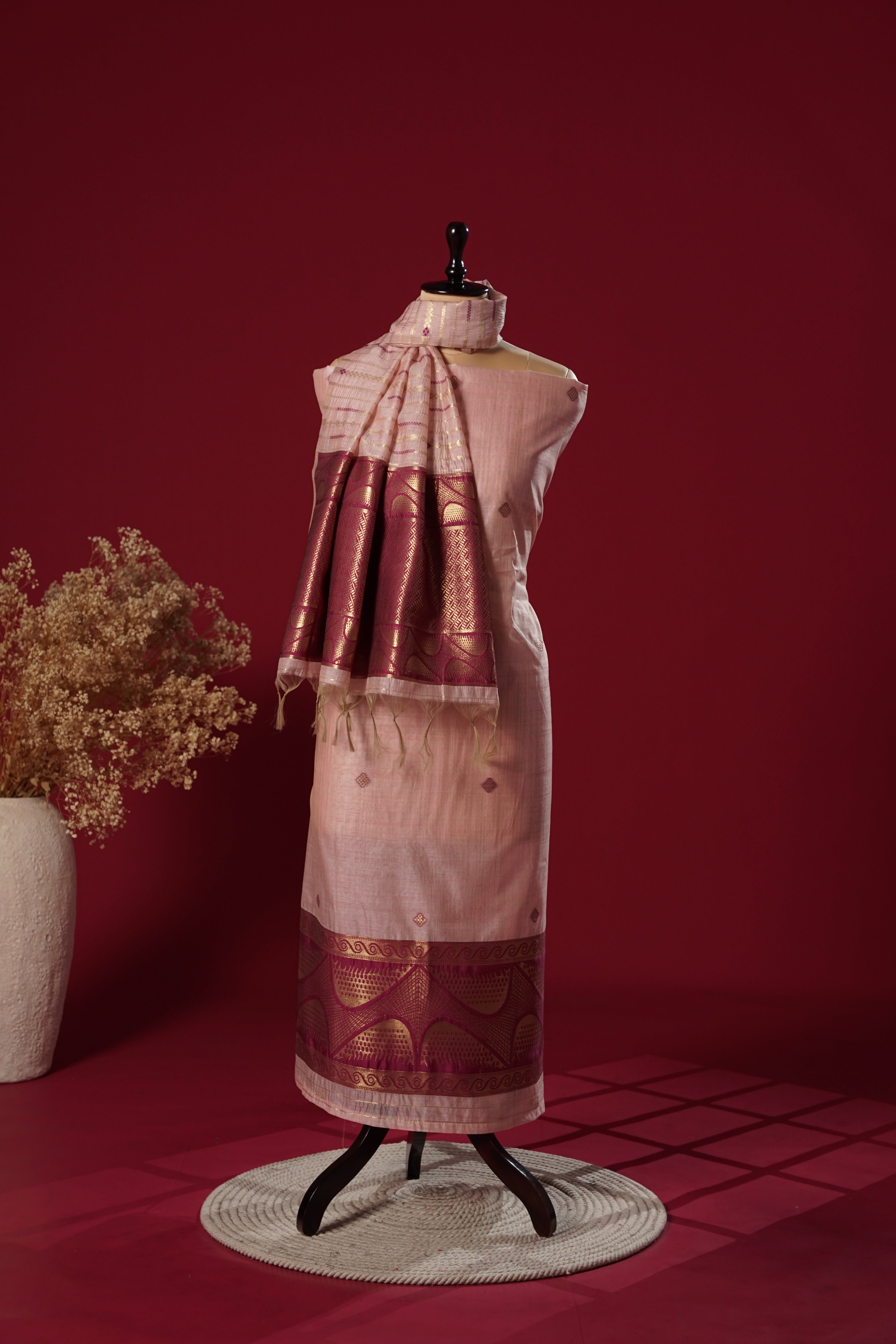 Charm Pink Tussar Silk Suit Piece