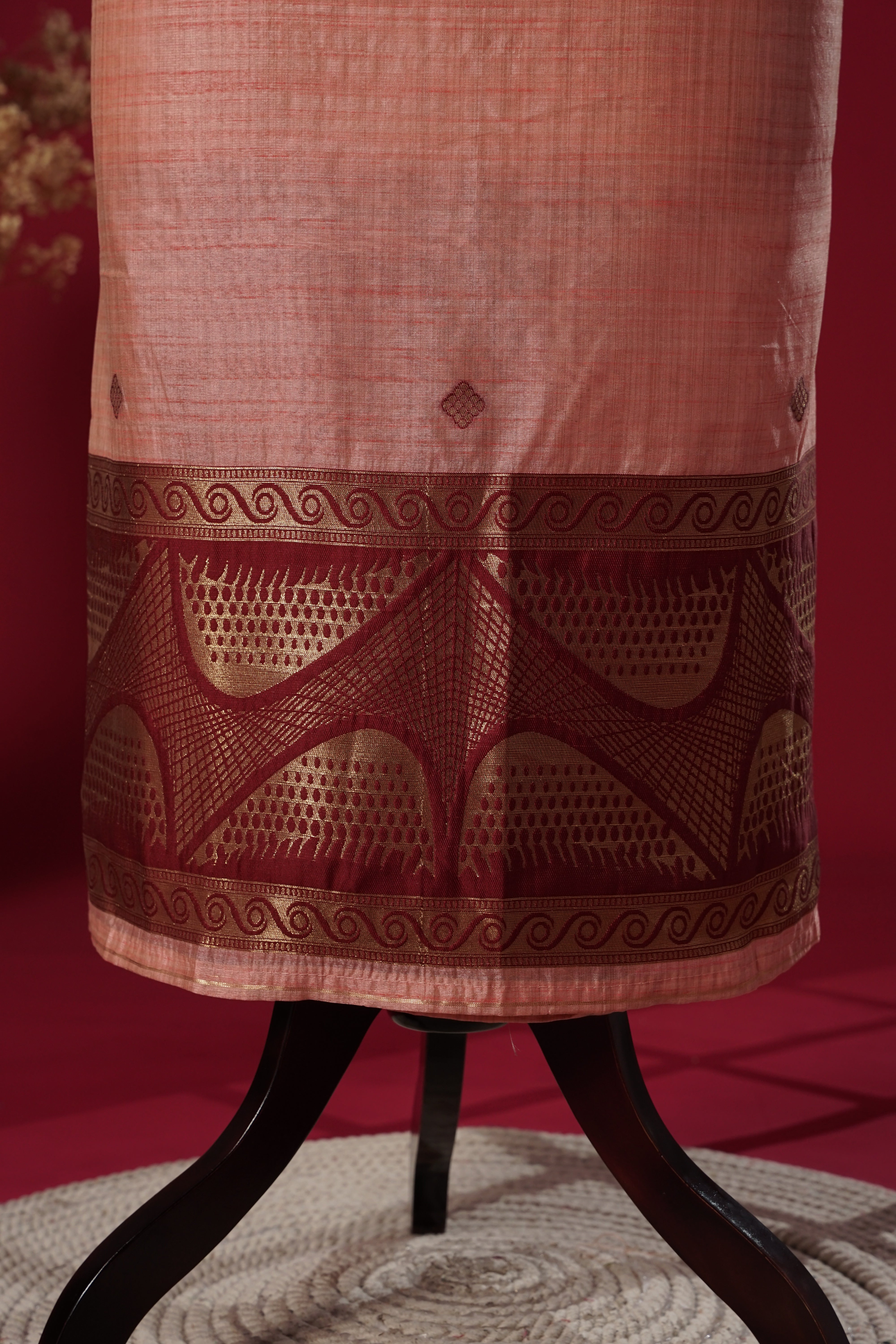 Velvet Peach Tussar Silk Suit Piece