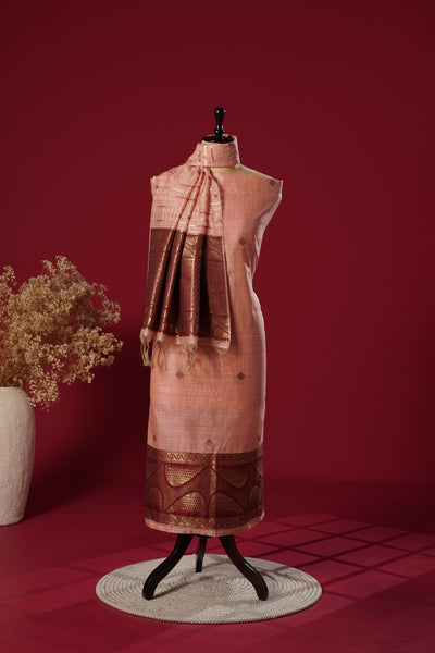 Velvet Peach Tussar Silk Suit Piece