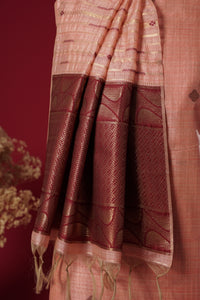 Velvet Peach Tussar Silk Suit Piece