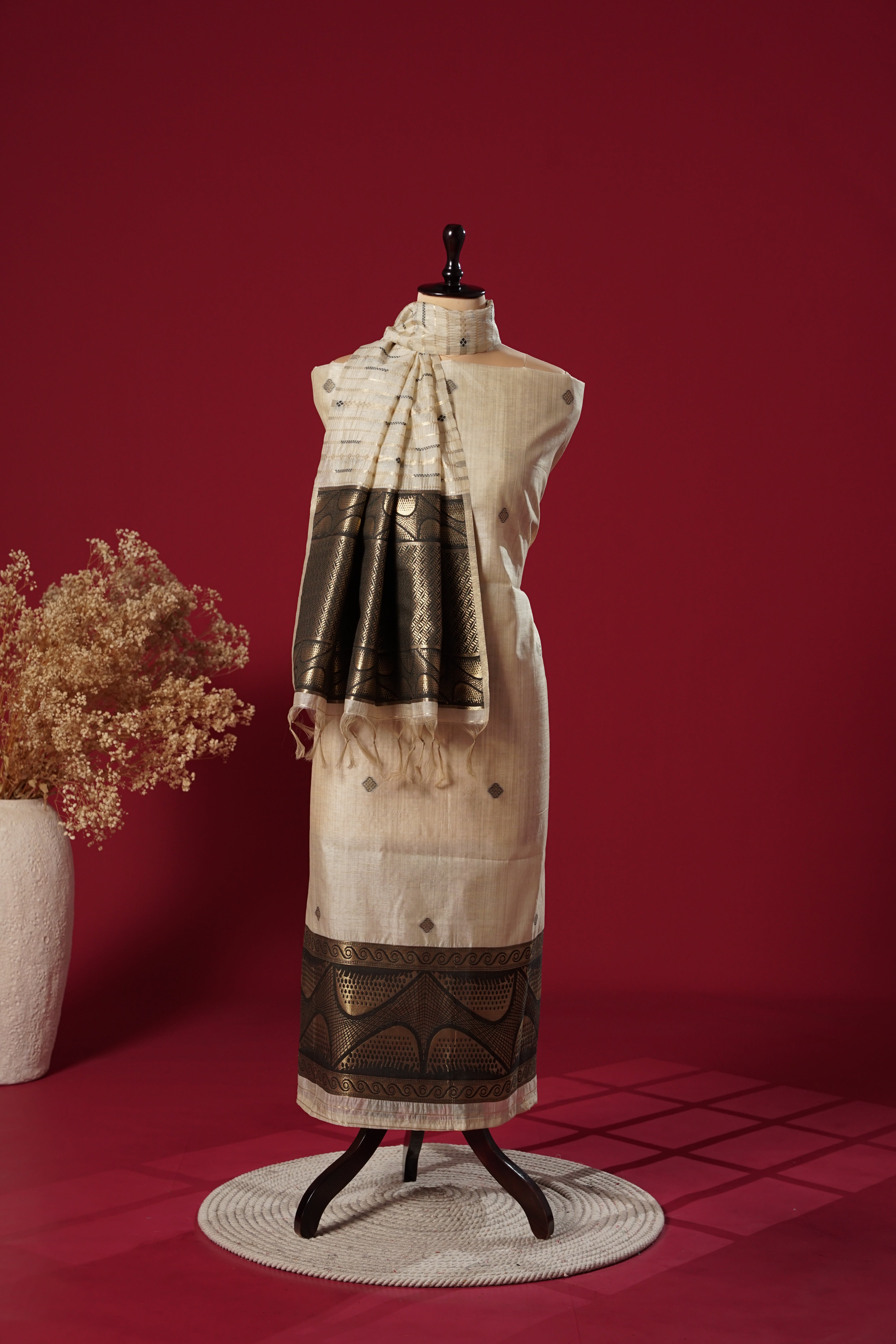 Serene Beige Tussar Silk Suit Piece