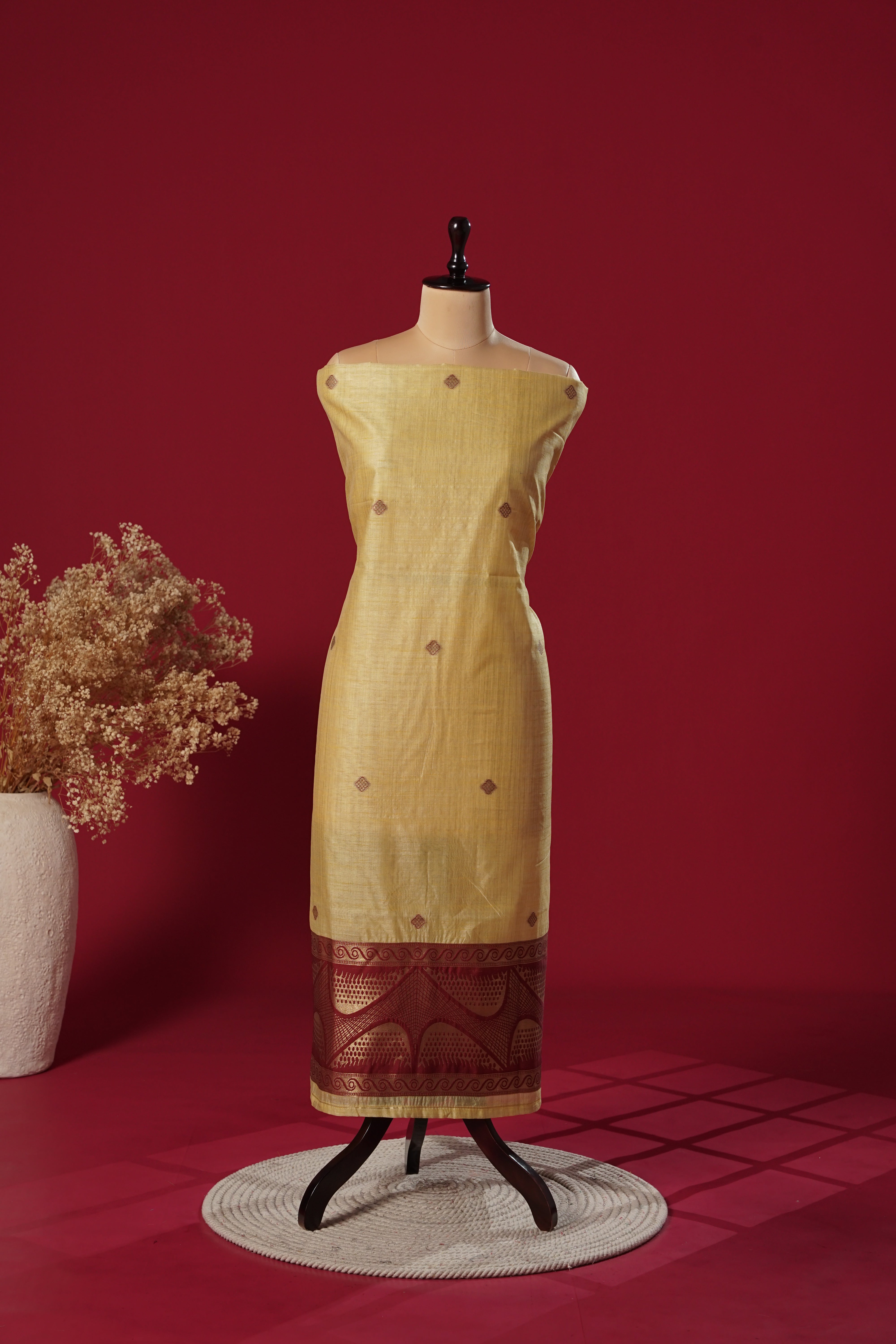 Gleam Yellow Tussar Silk Suit Piece