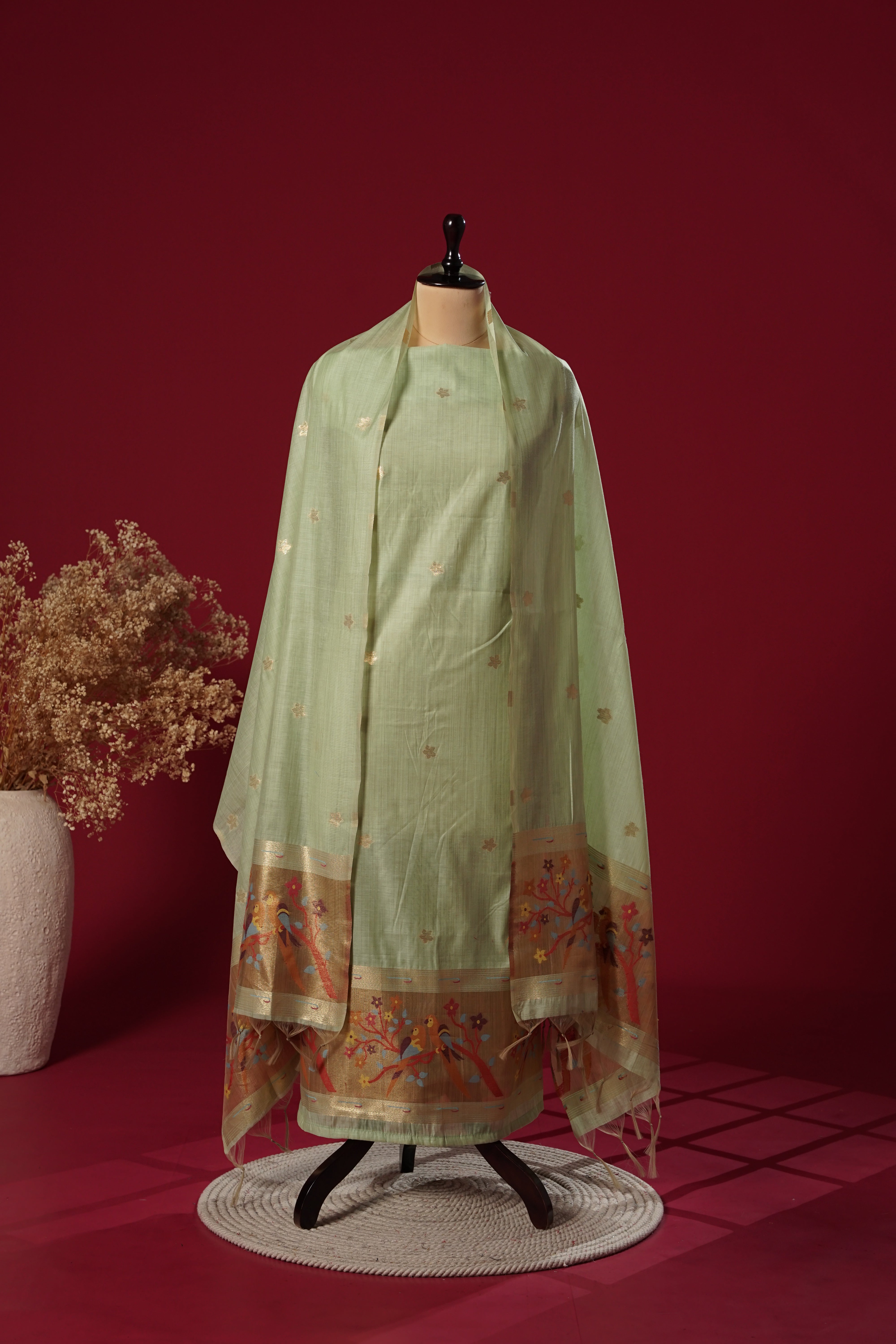 Sprite Teal Muga Cotton Suit Piece