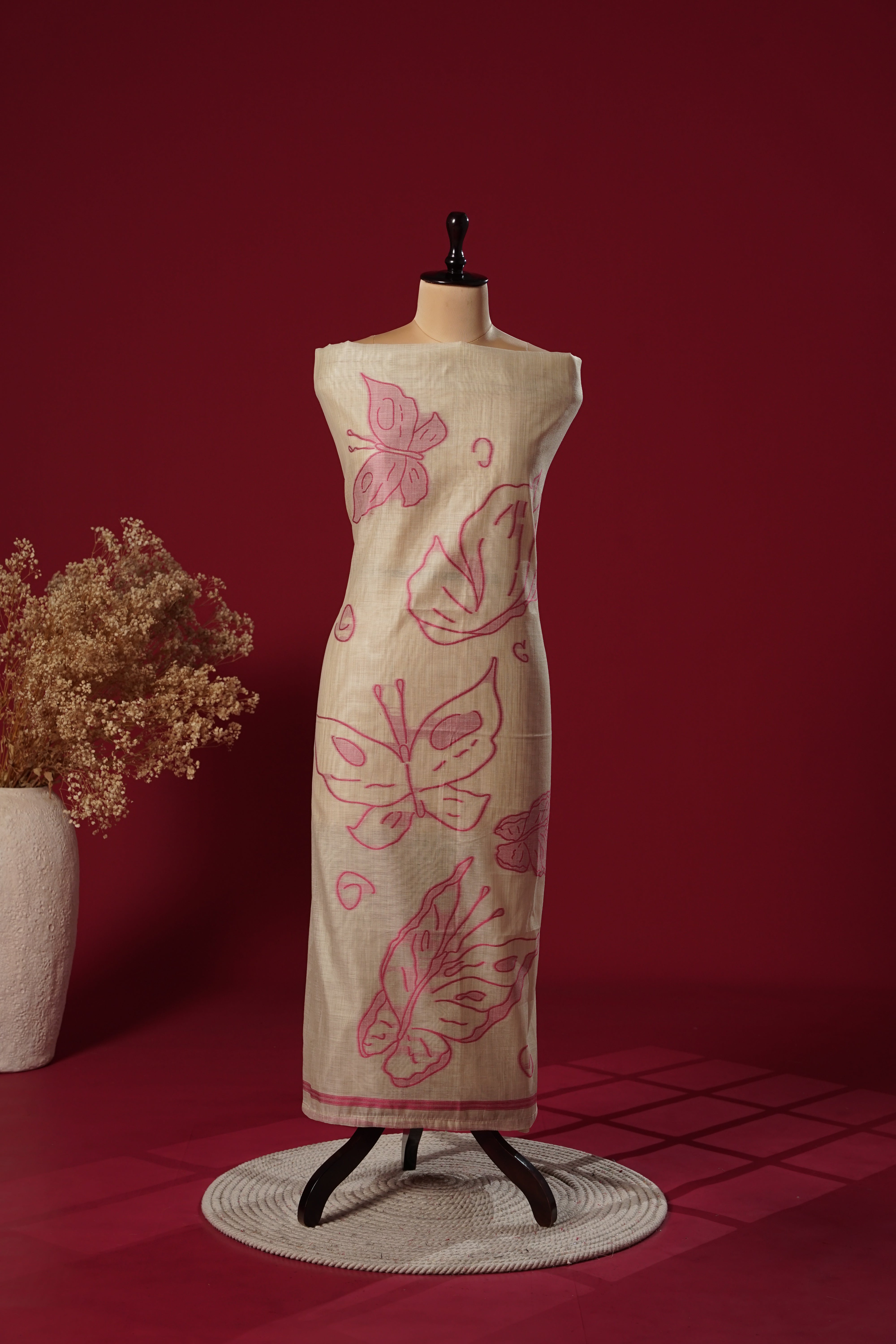 Aria Pink Muga Cotton Suit Piece