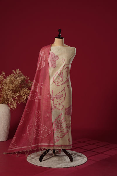 Aria Pink Muga Cotton Suit Piece