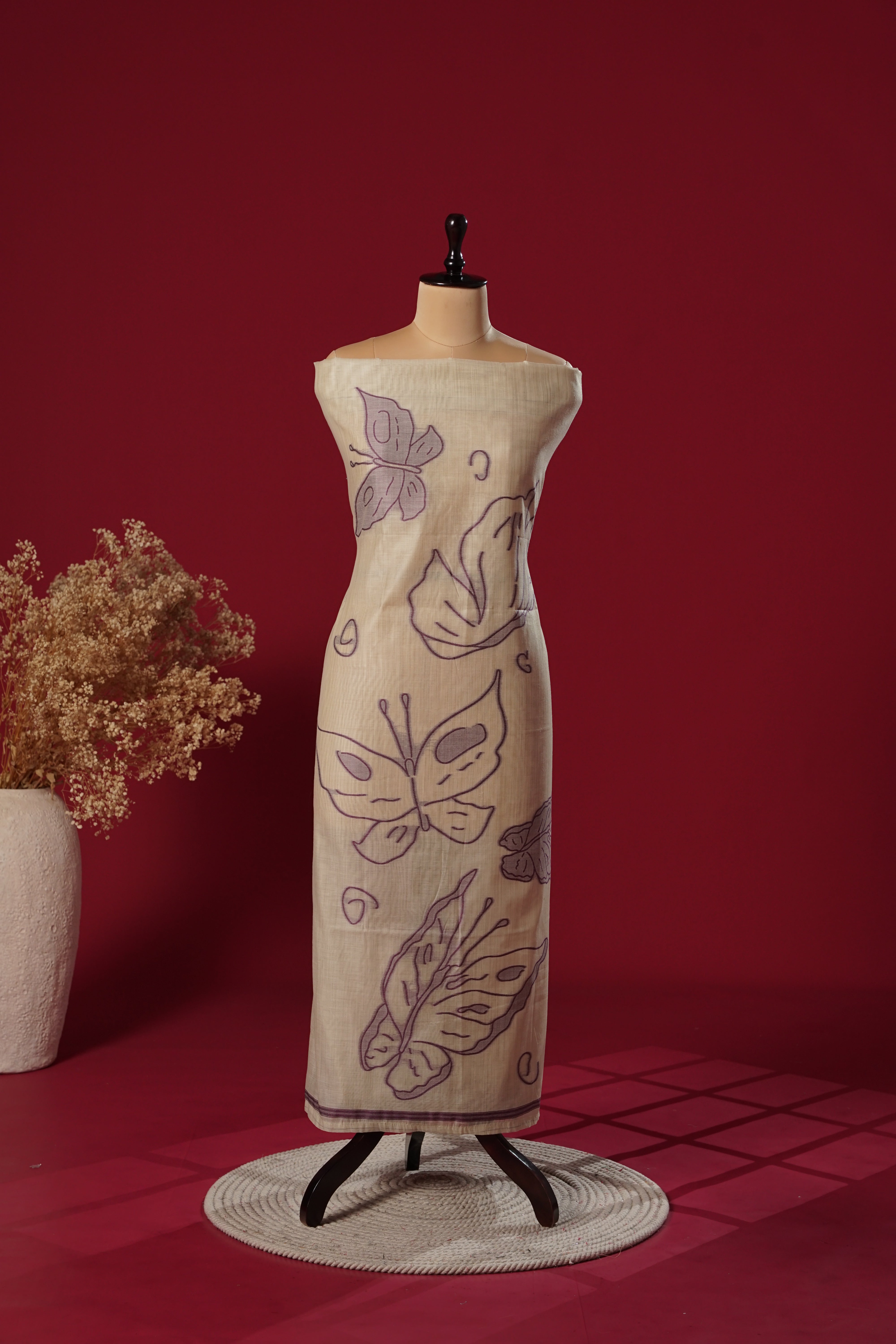 Mystic Wine Muga Cotton Suit Piece