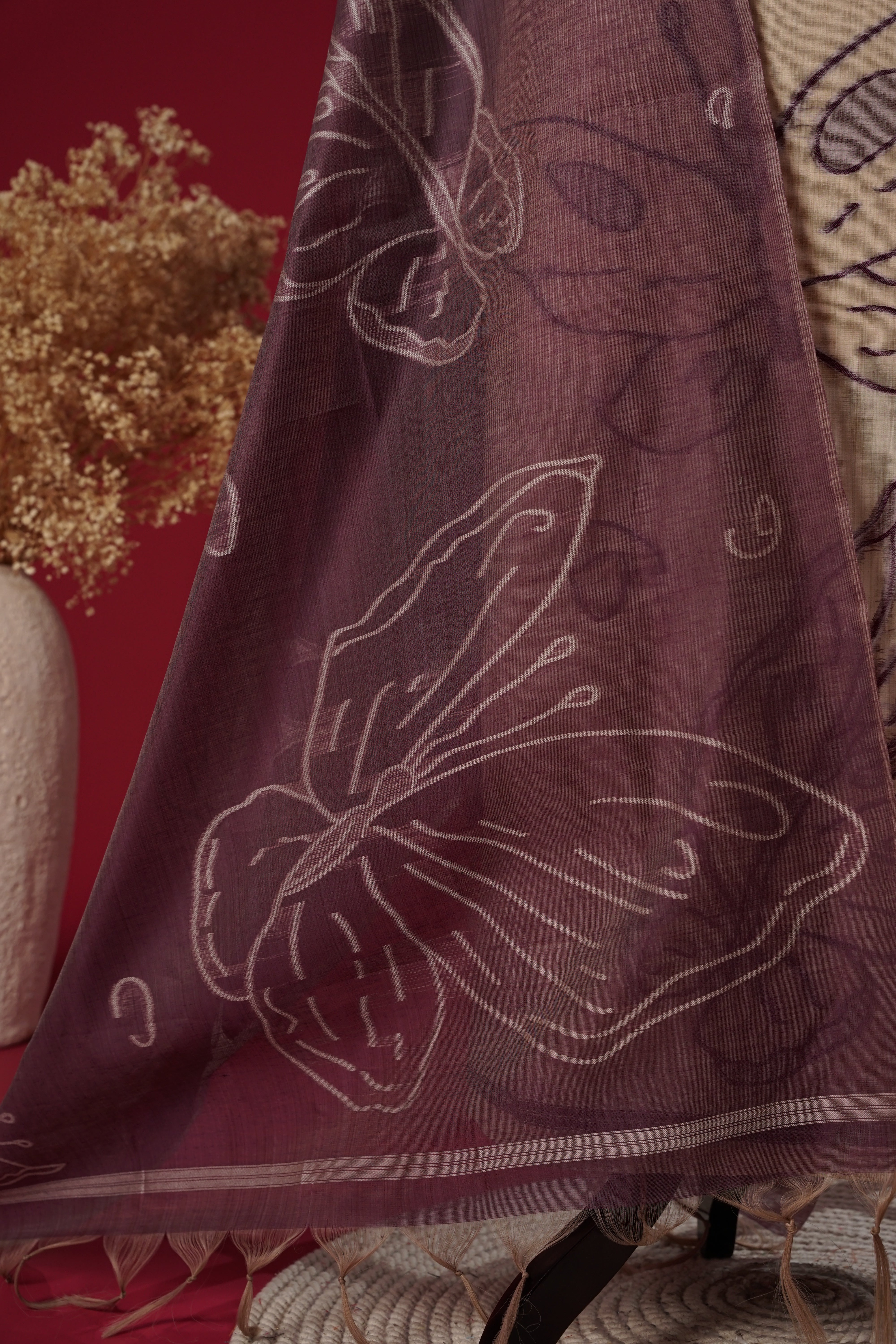 Mystic Wine Muga Cotton Suit Piece