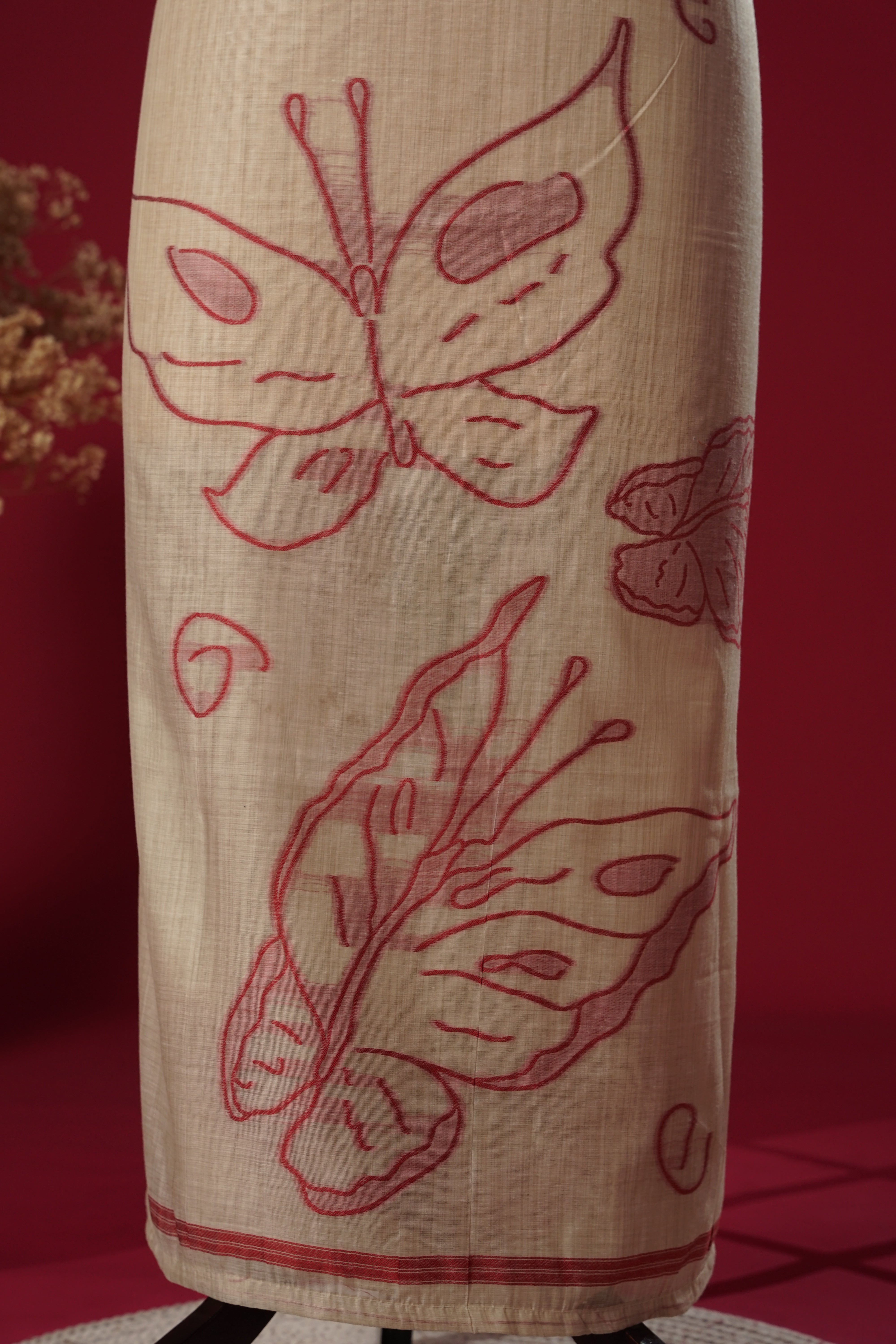 Flash Red Muga Cotton Suit Piece