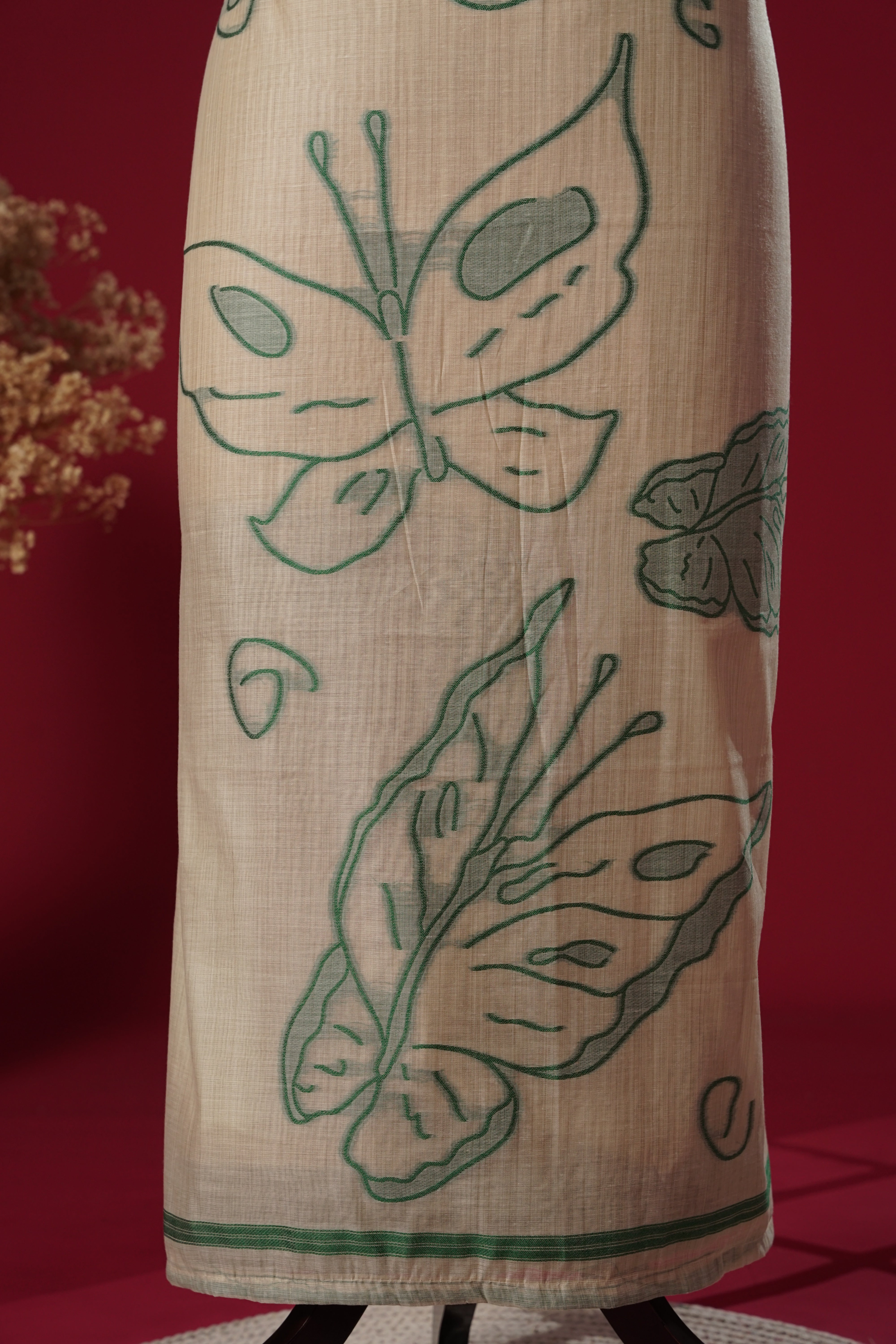 Vine Green Muga Cotton Suit Piece