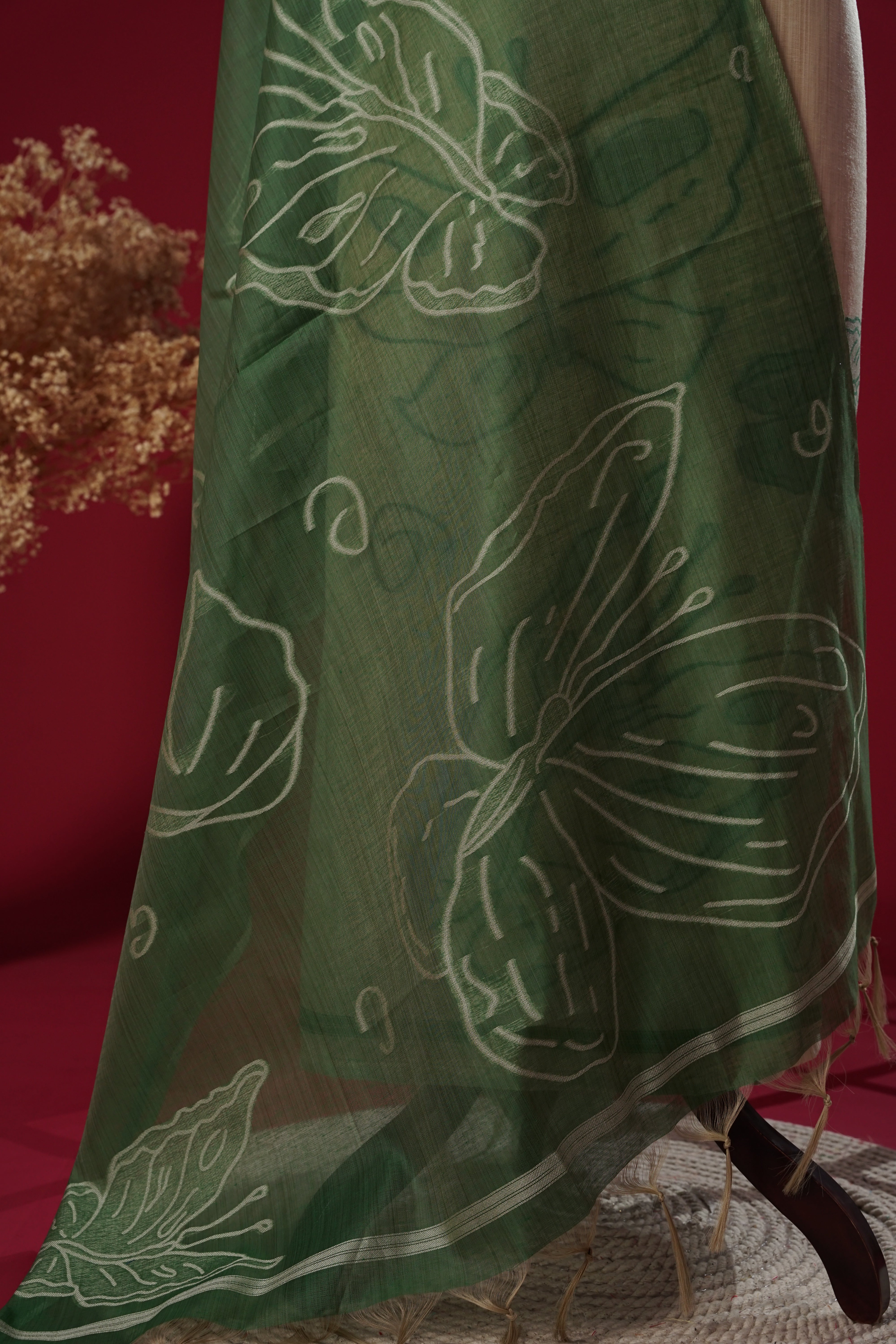 Vine Green Muga Cotton Suit Piece