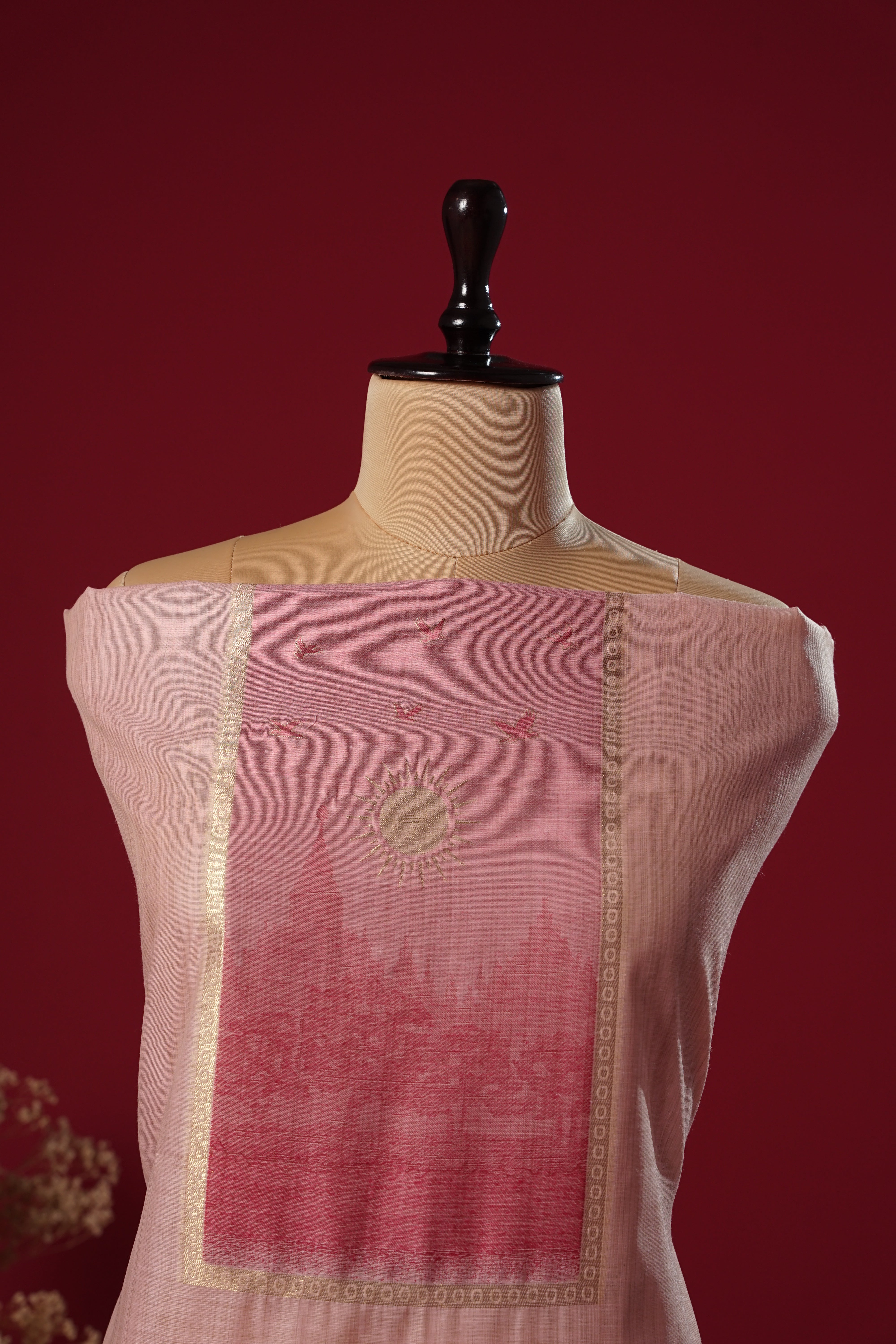 Dawn Pink Muga Cotton Suit Piece