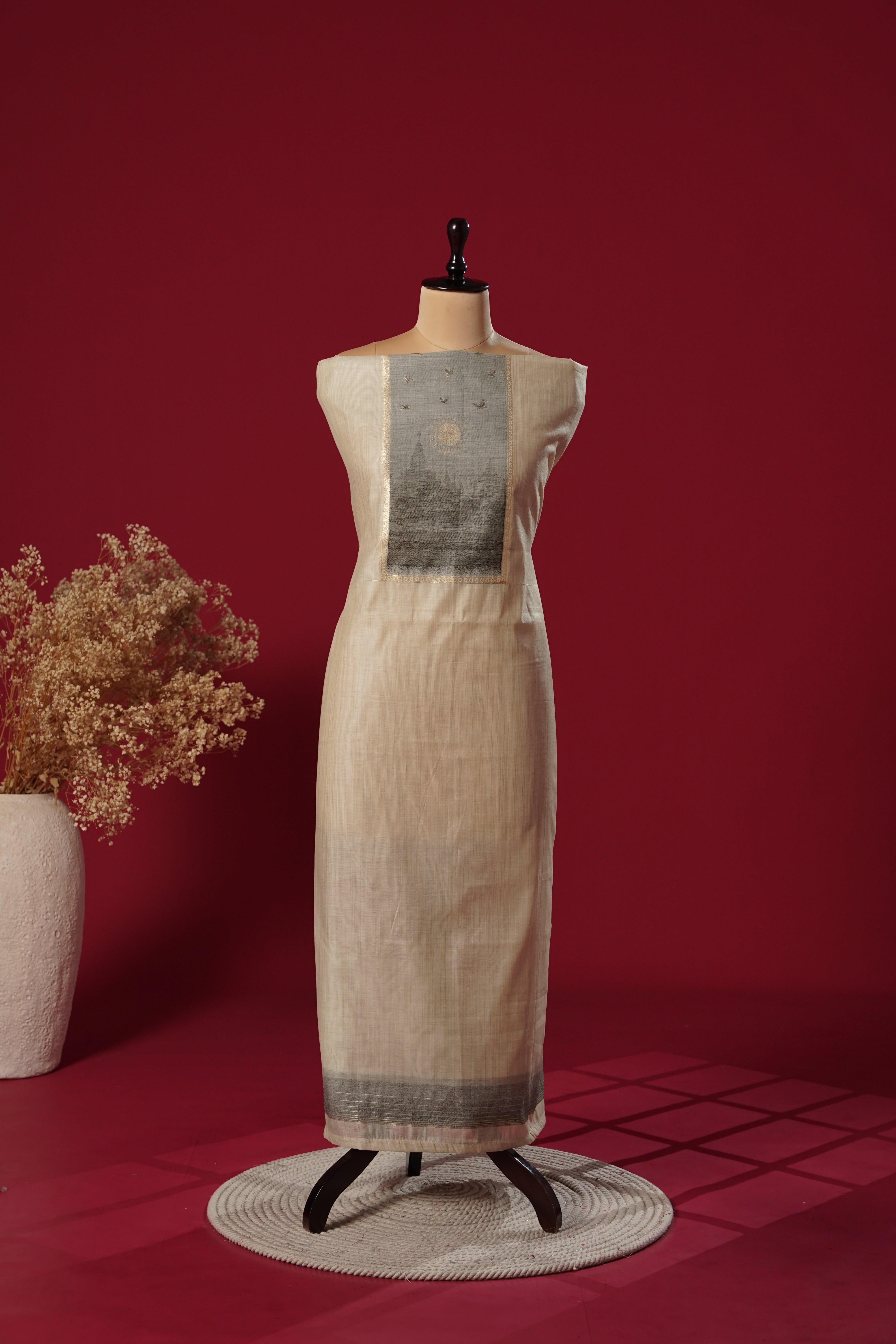 Zenith Beige Muga Cotton Suit Piece