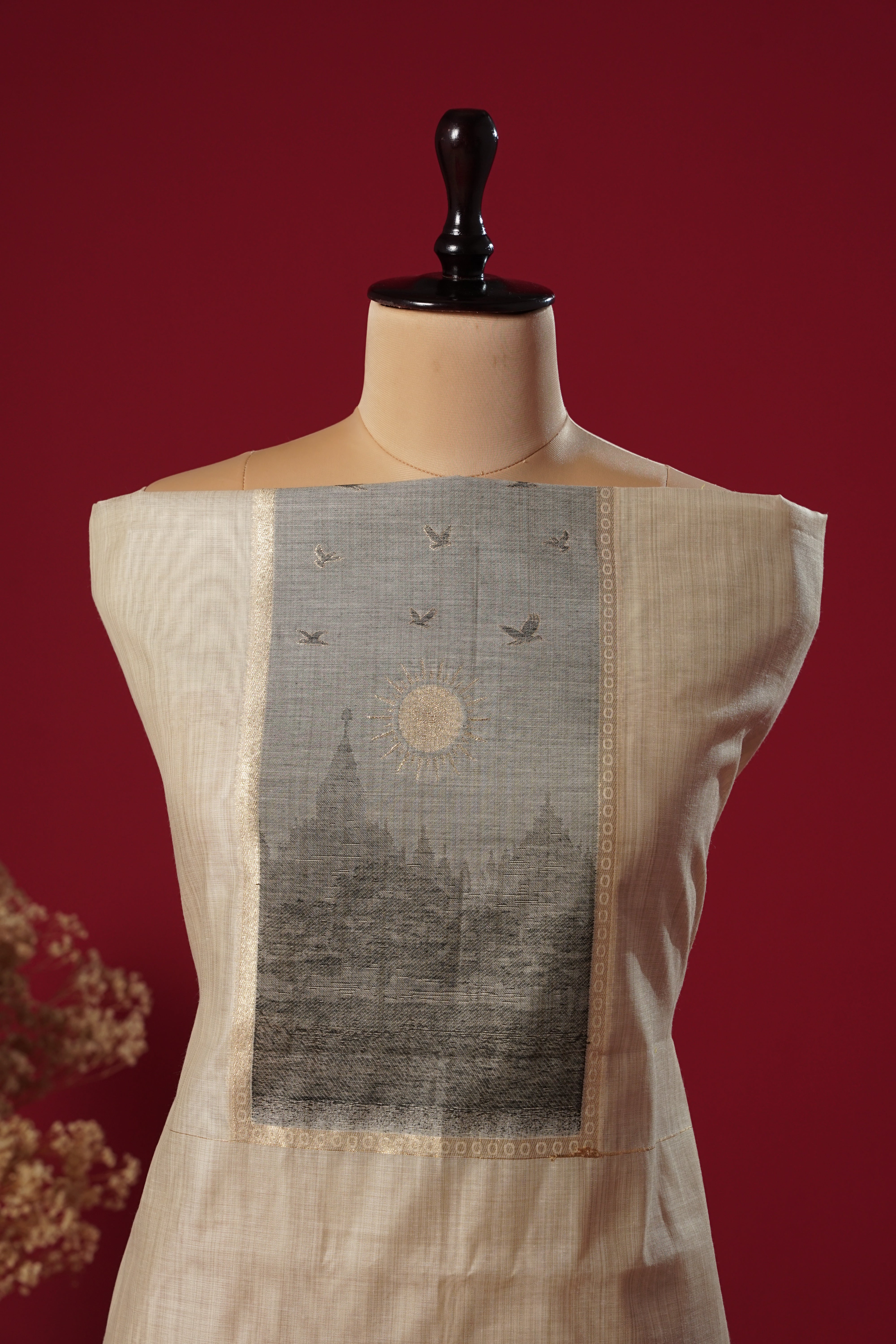 Zenith Beige Muga Cotton Suit Piece