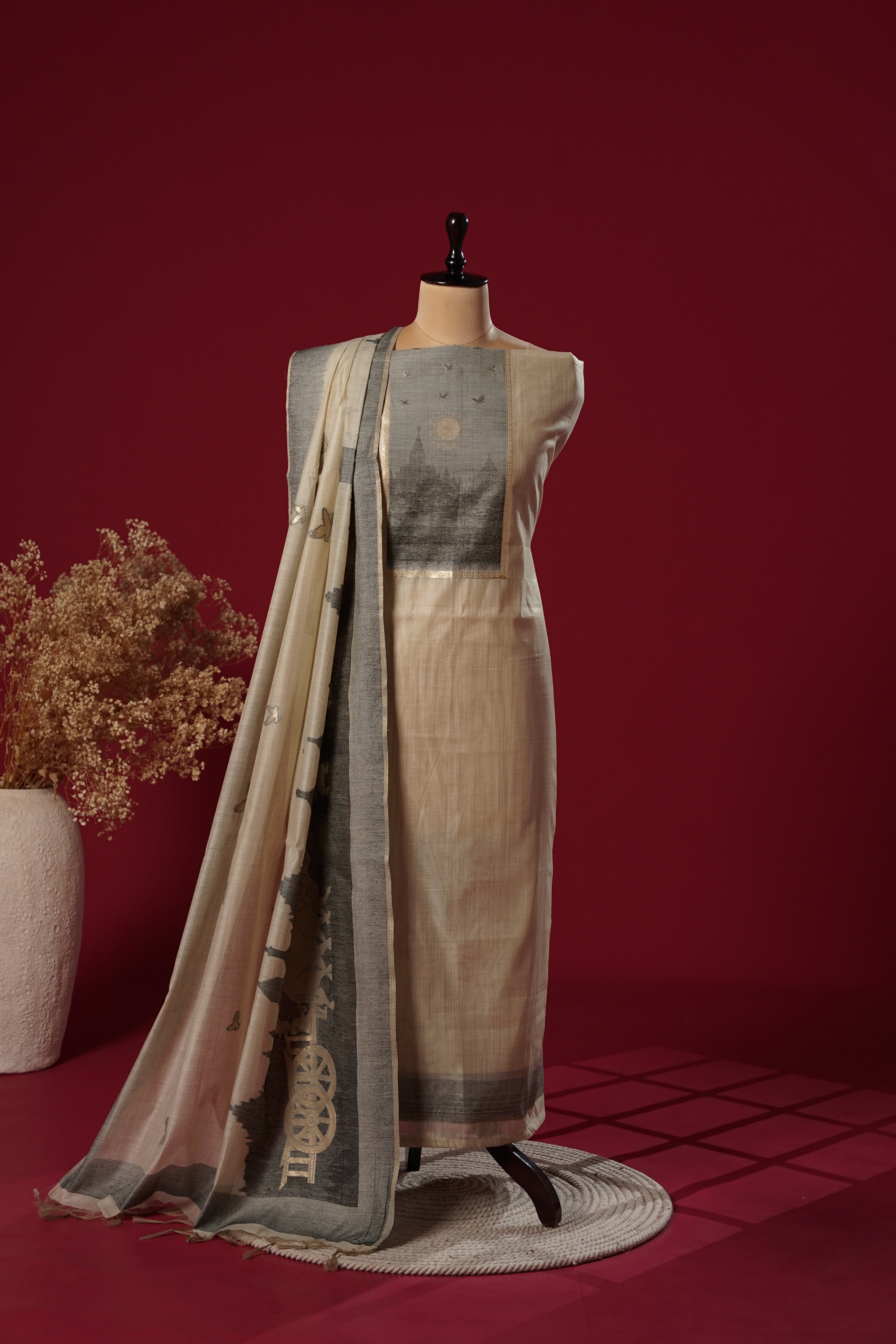 Zenith Beige Muga Cotton Suit Piece