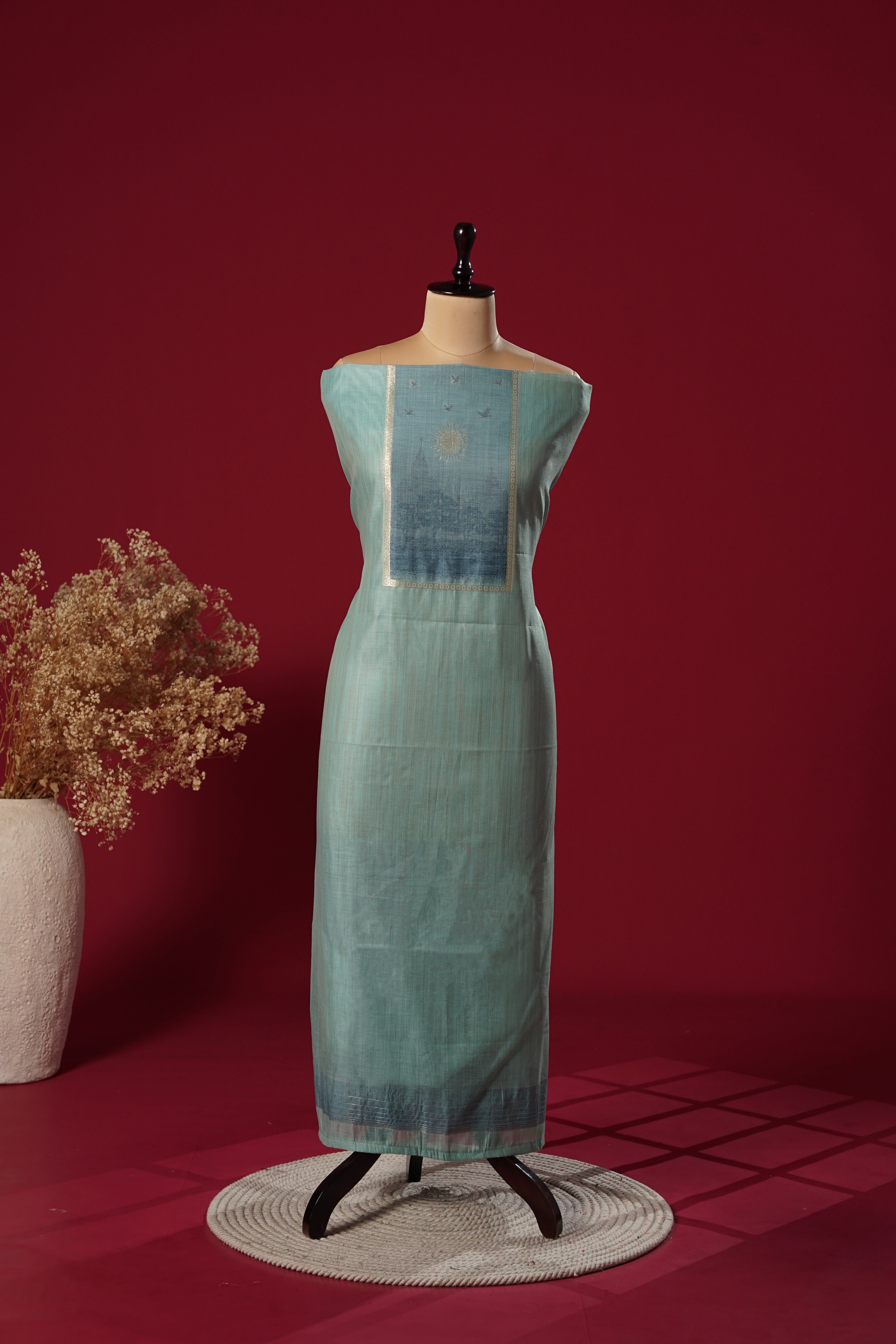 Brook Blue Muga Cotton Suit Piece