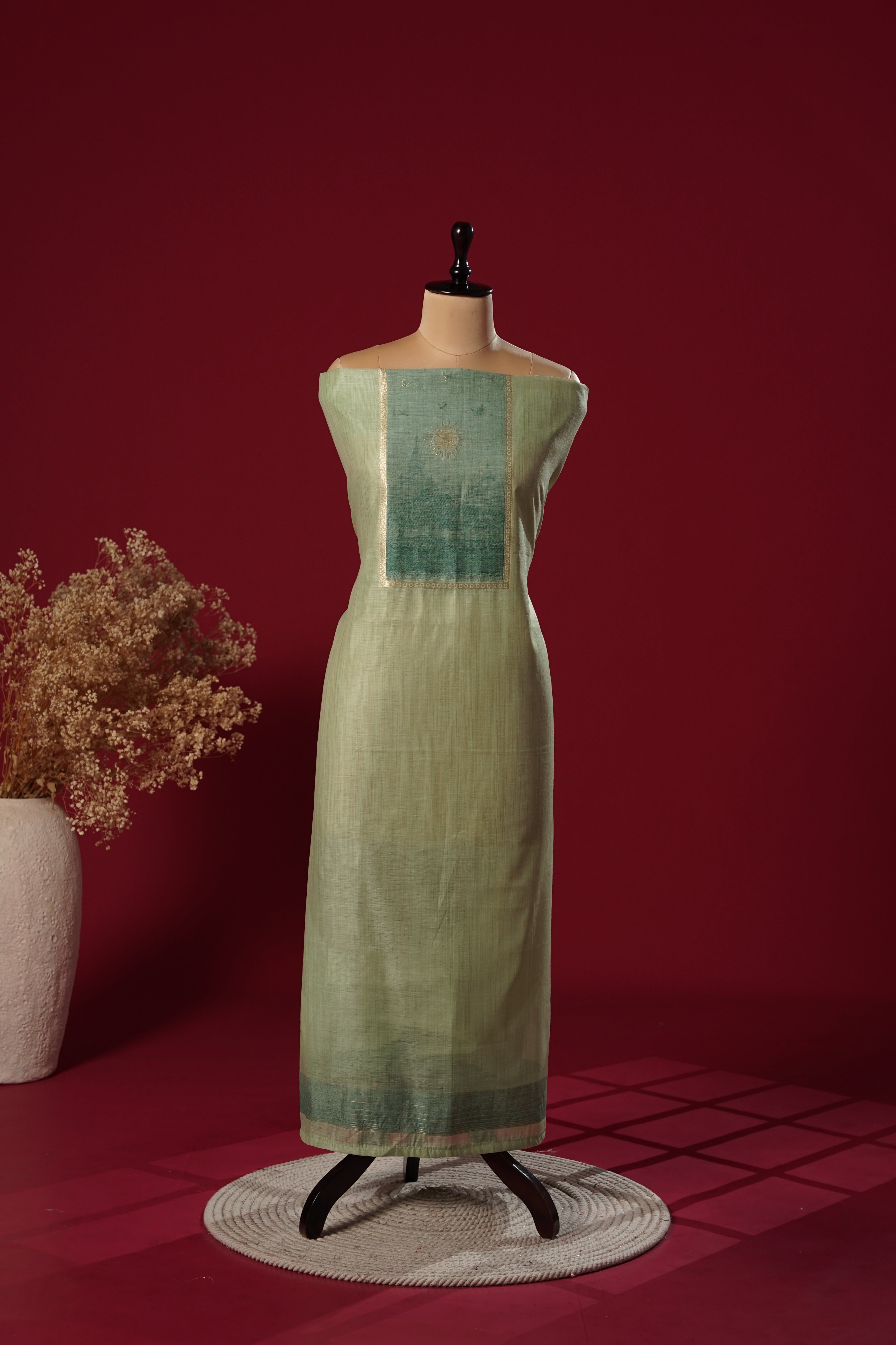 Opal Green Muga Cotton Suit Piece