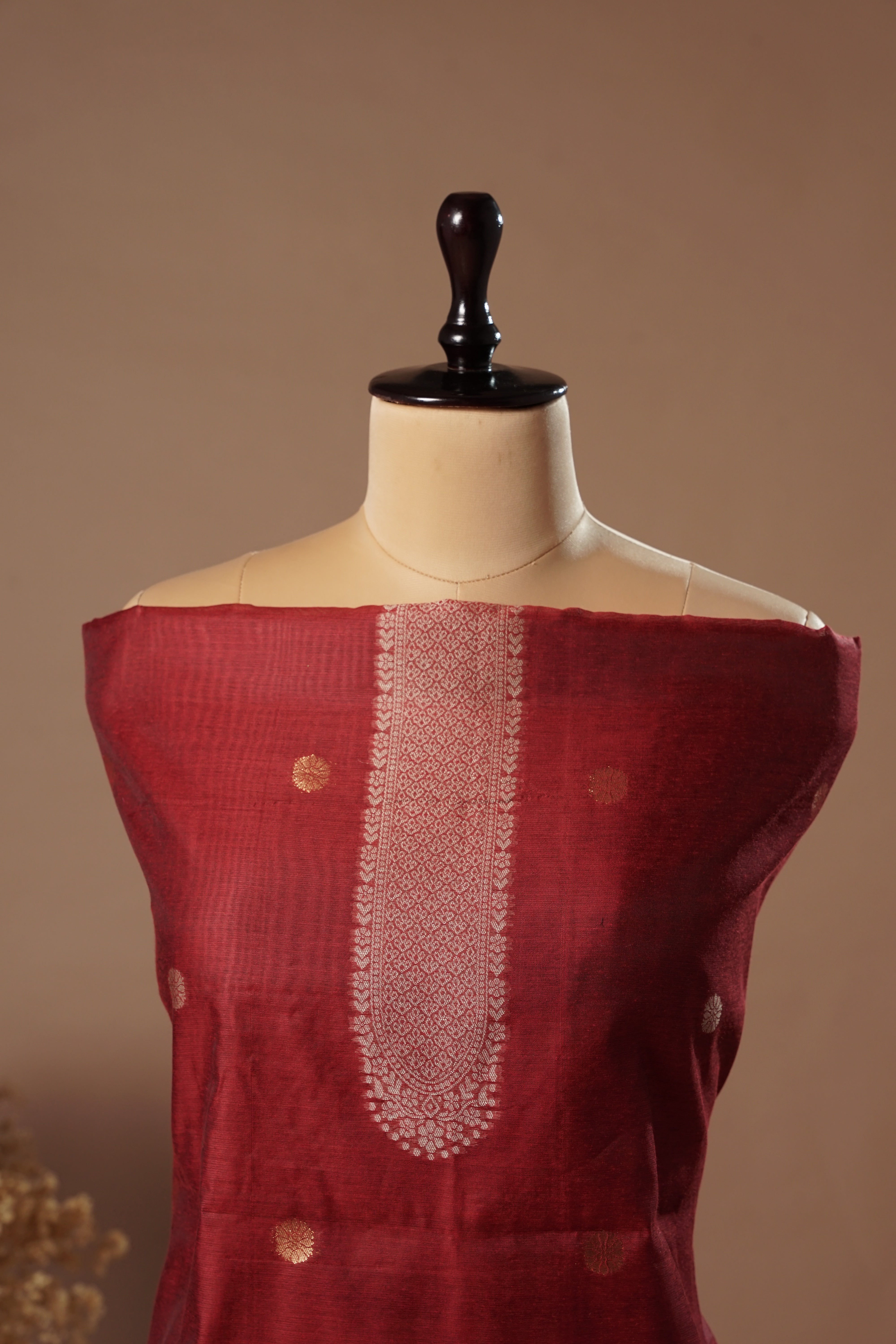 Crown Maroon Mul Chanderi Suit Piece