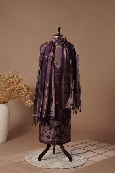 Majestic Wine Mul Chanderi Suit Piece